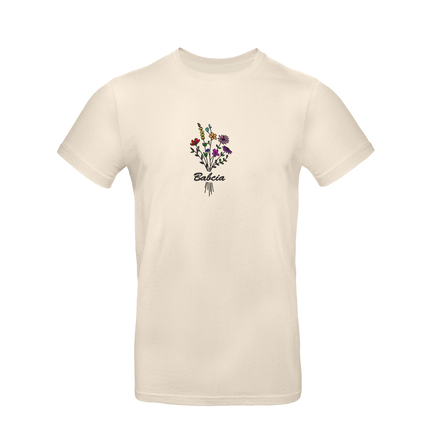 Koszulka „Babcia” – haftowany bukiet kwiatów Haft z radości - nadruki i haft na odzieży Warszawa