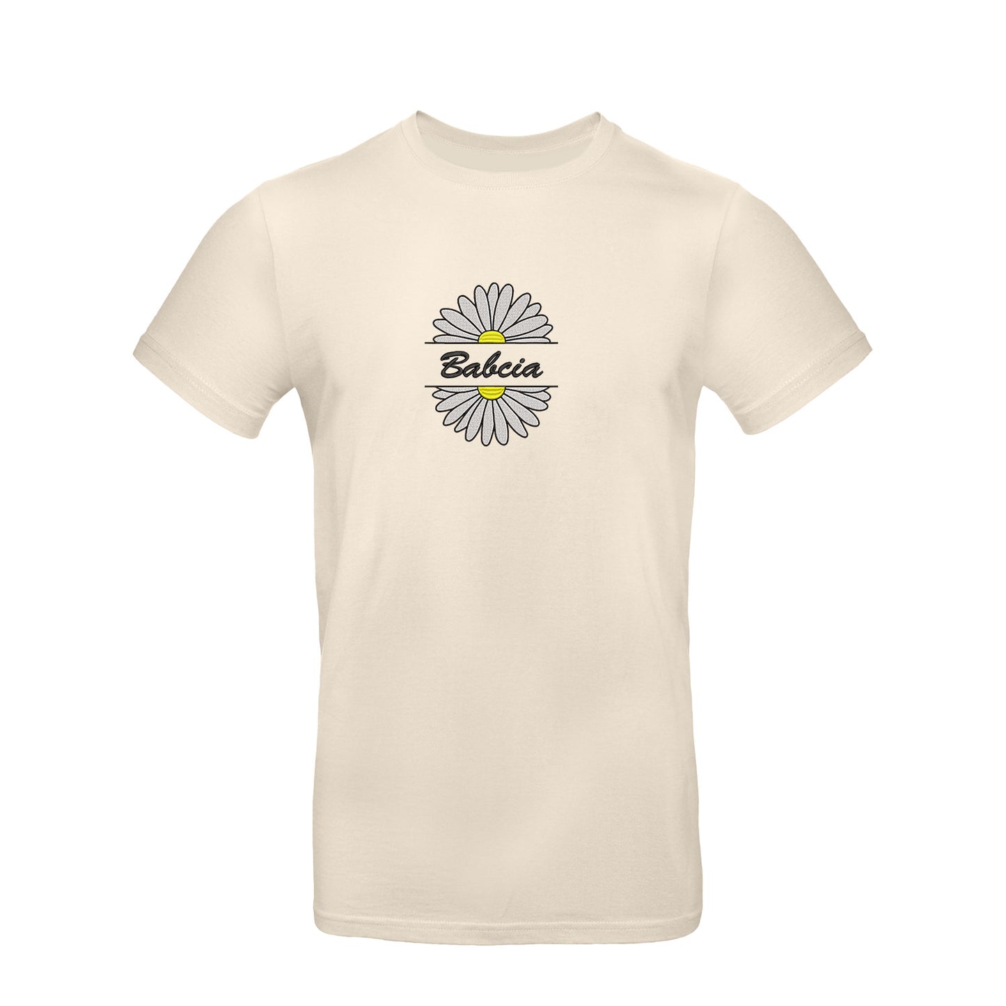 Babcia – koszulka z haftem stokrotki dla Babci Haft z radości - nadruki i haft na odzieży Warszawa