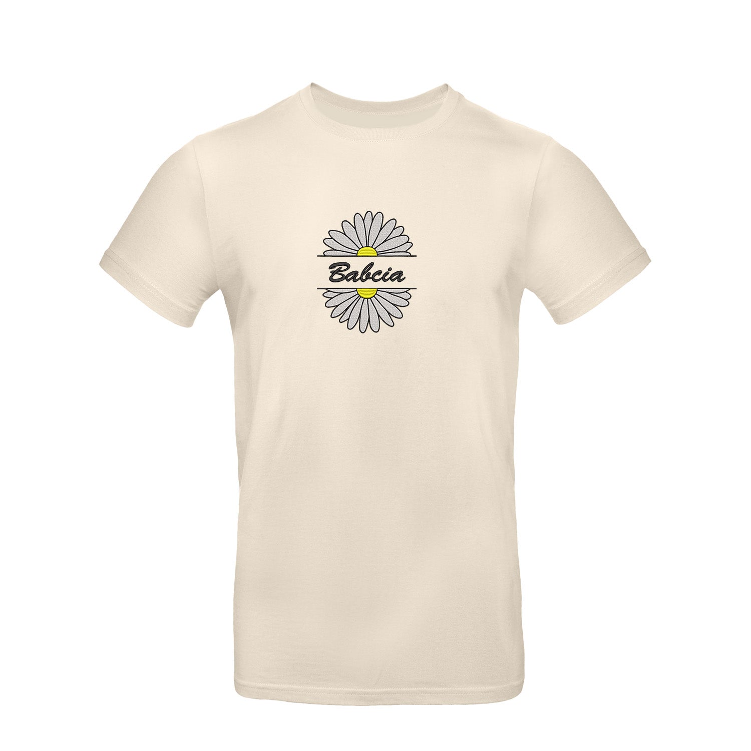Babcia – koszulka z haftem stokrotki dla Babci Haft z radości - nadruki i haft na odzieży Warszawa