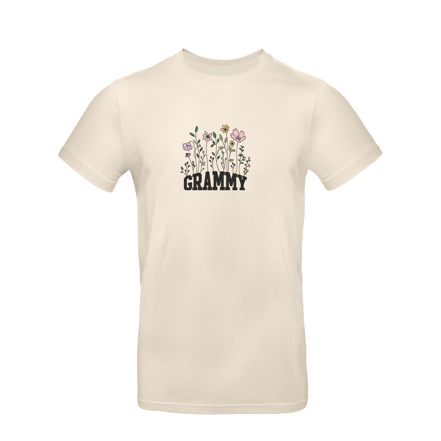 Koszulka z haftem Floral Grammy – kwiatowy prezent dla Babci Haft z radości - nadruki i haft na odzieży Warszawa