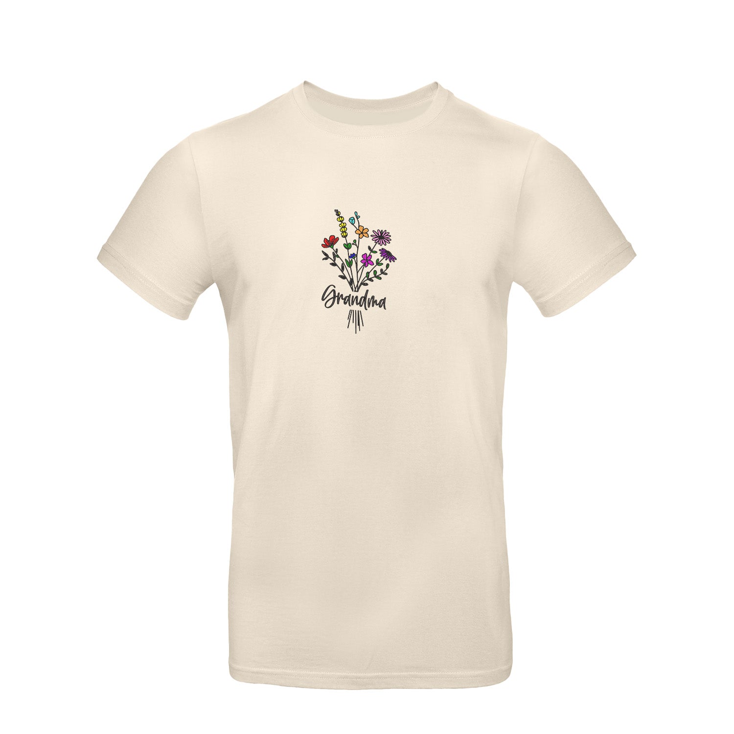 Koszulka Grandma Floral – kwiatowy haft, idealny prezent dla Babci Haft z radości - nadruki i haft na odzieży Warszawa