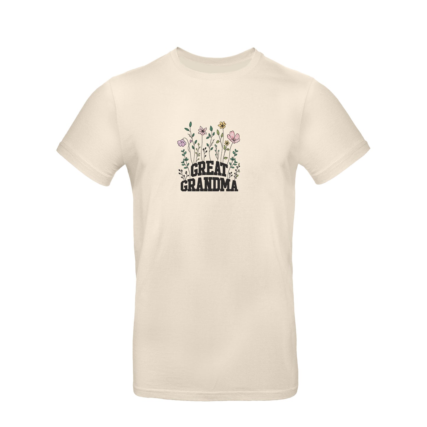 Koszulka Great Grandma – kwiatowy haft, idealny prezent dla prababci Haft z radości - nadruki i haft na odzieży Warszawa
