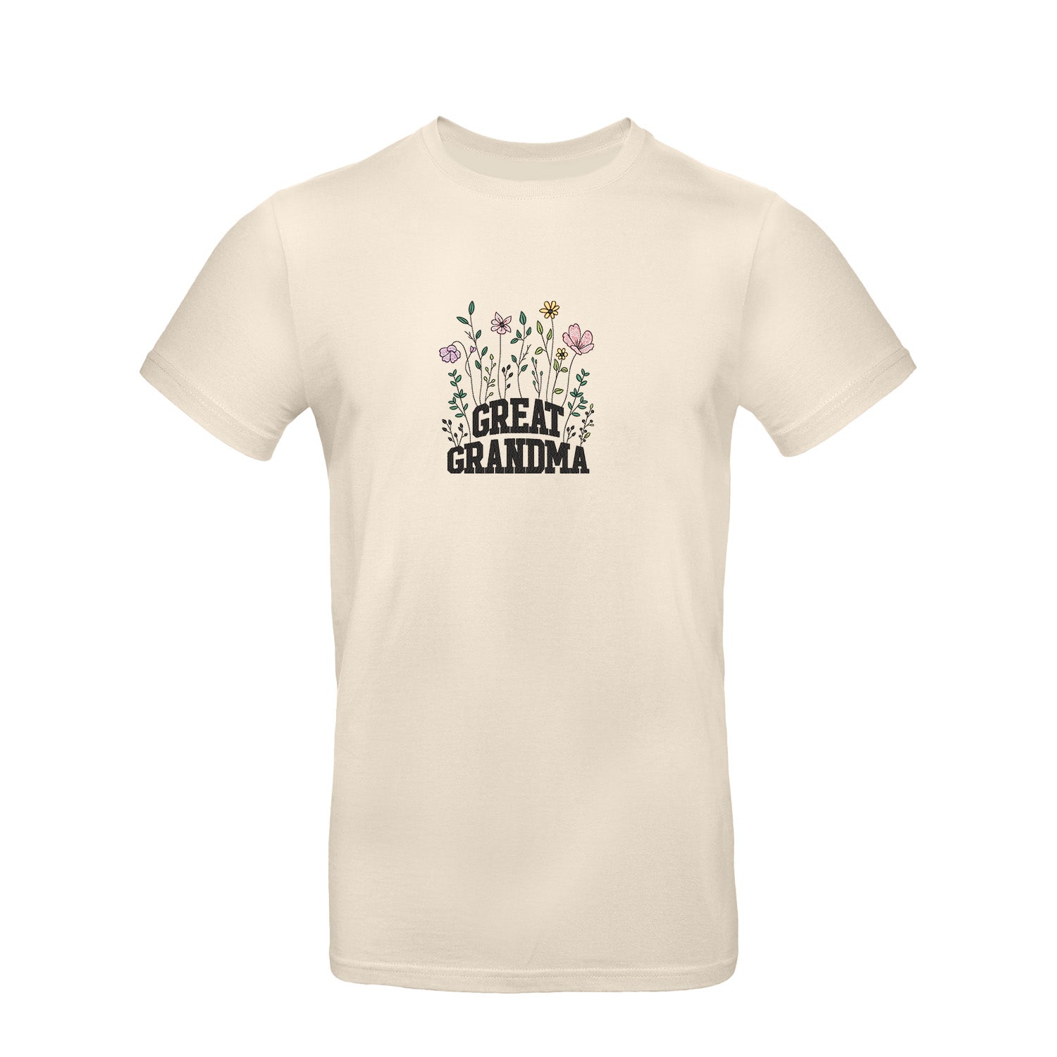 Koszulka Great Grandma – kwiatowy haft, idealny prezent dla prababci Haft z radości - nadruki i haft na odzieży Warszawa