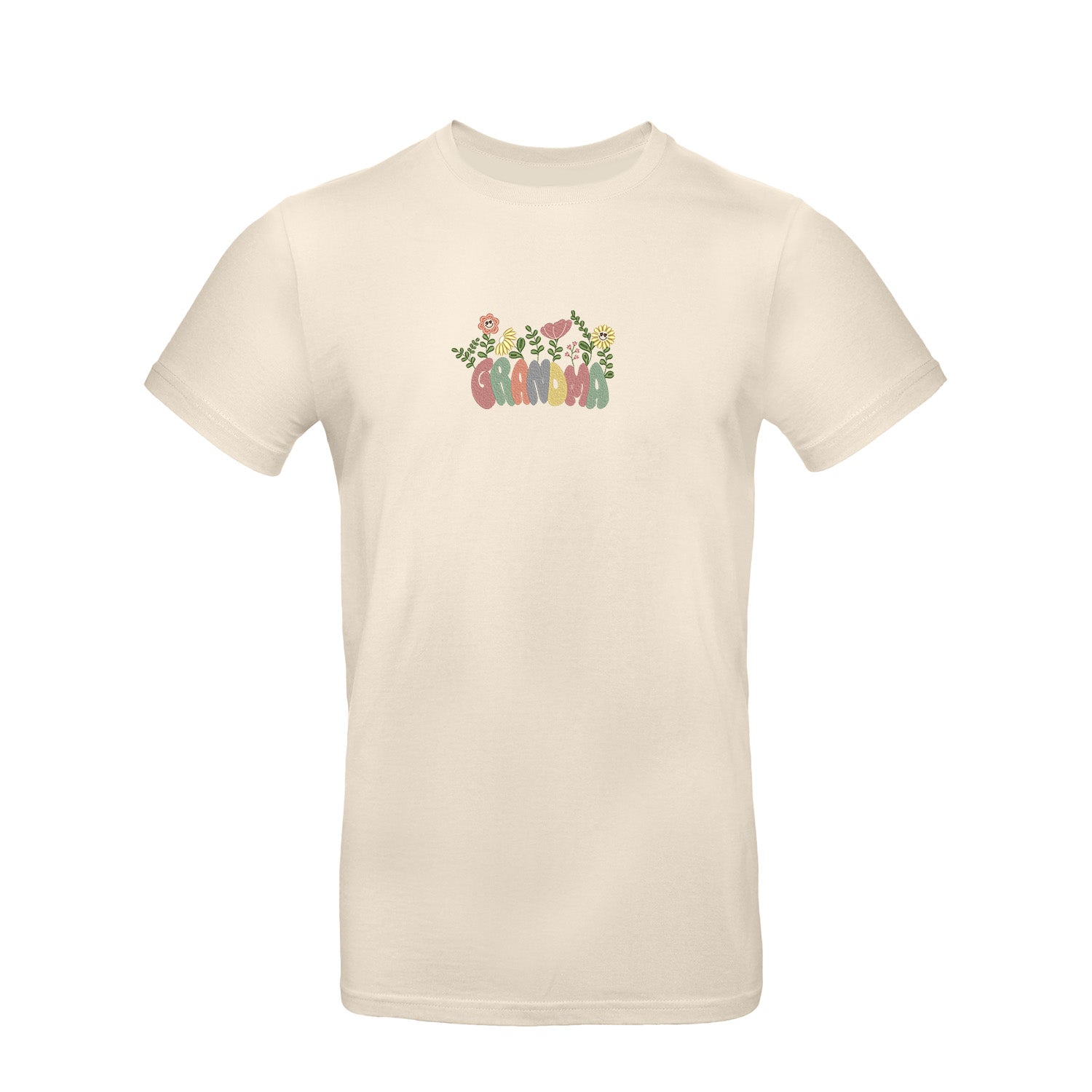 Koszulka Groovy Grandma Flower – kolorowy haft dla Babci Haft z radości - nadruki i haft na odzieży Warszawa