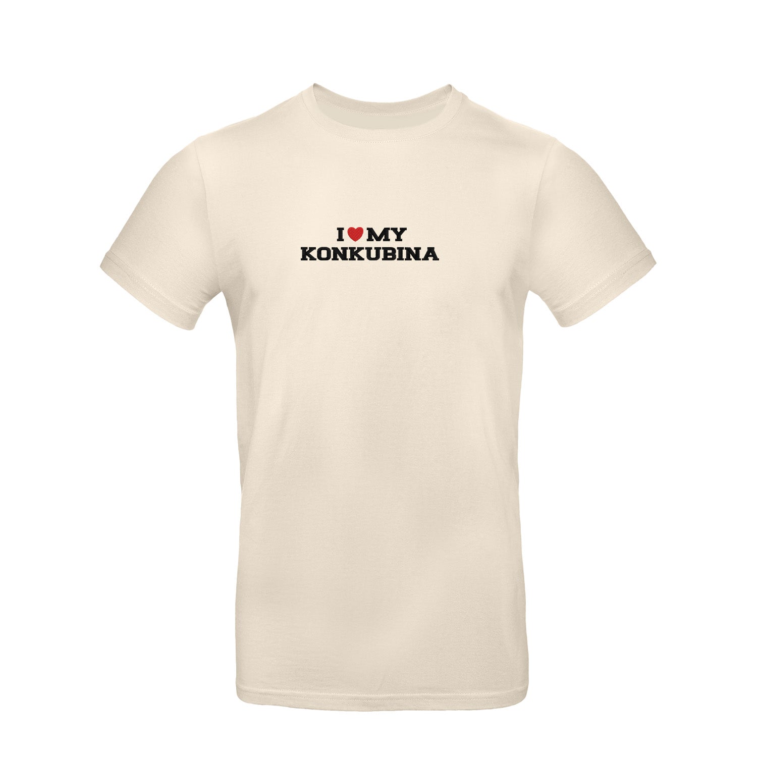 Koszulka I LOVE MY KONKUBINA z haftem – unisex, damska lub oversize Haft z radości - nadruki i haft na odzieży Warszawa