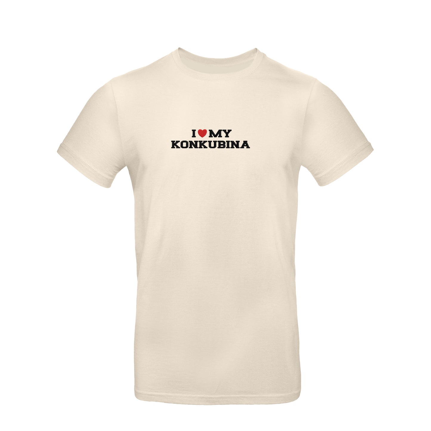 Koszulka I LOVE MY KONKUBINA z haftem – unisex, damska lub oversize Haft z radości - nadruki i haft na odzieży Warszawa