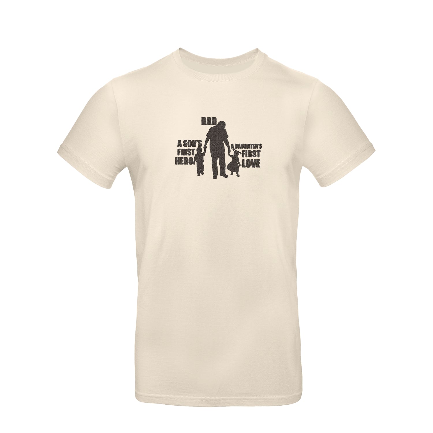 Koszulka „Dad – A Son's First Hero, A Daughter's First Love”  z haftem – prezent dla taty, unisex, damska, oversize Haft z radości - nadruki i haft na odzieży Warszawa