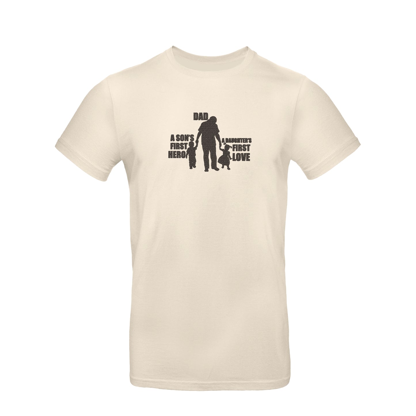 Koszulka „Dad – A Son's First Hero, A Daughter's First Love”  z haftem – prezent dla taty, unisex, damska, oversize Haft z radości - nadruki i haft na odzieży Warszawa