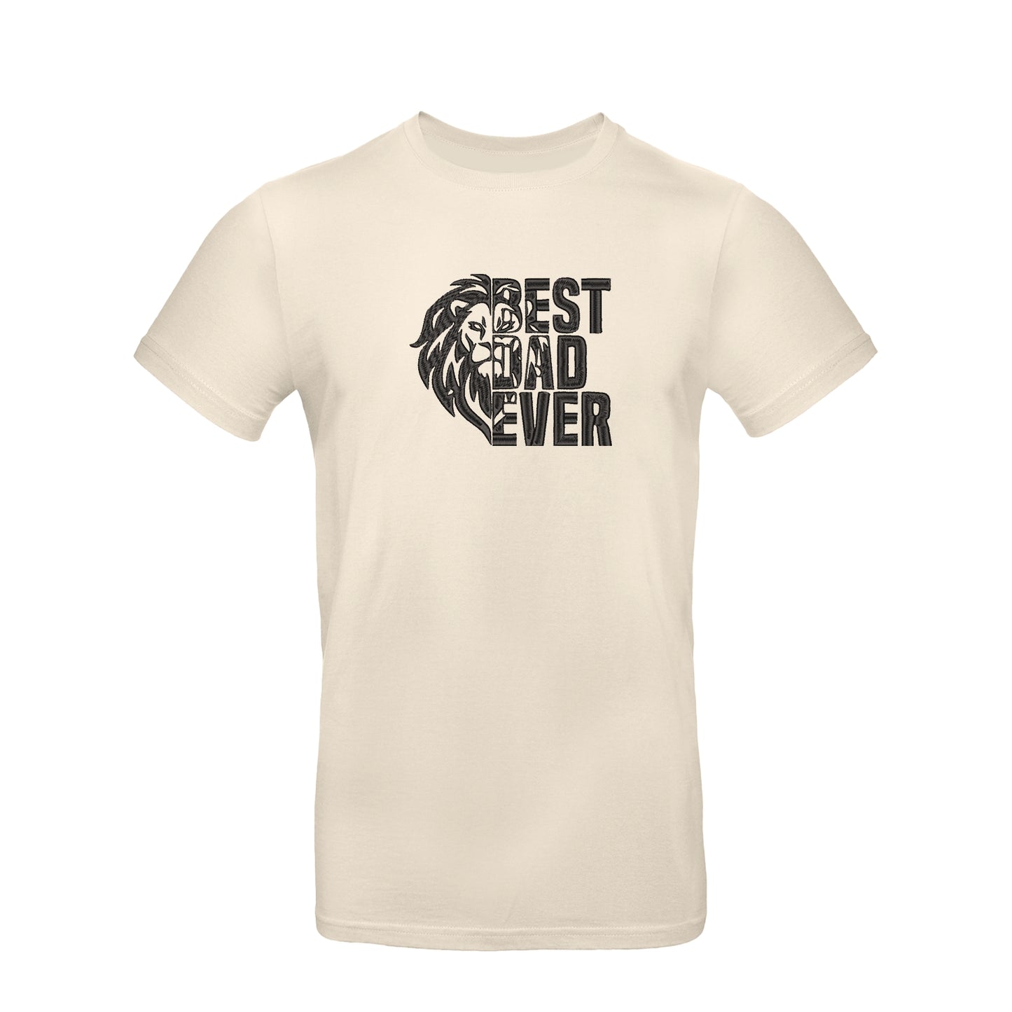 Koszulka „Lion Best Dad Ever” haft komputerowy – elegancka koszulka z lwem, unisex, damska, oversize, idealna na prezent dla taty Haft z radości - nadruki i haft na odzieży Warszawa