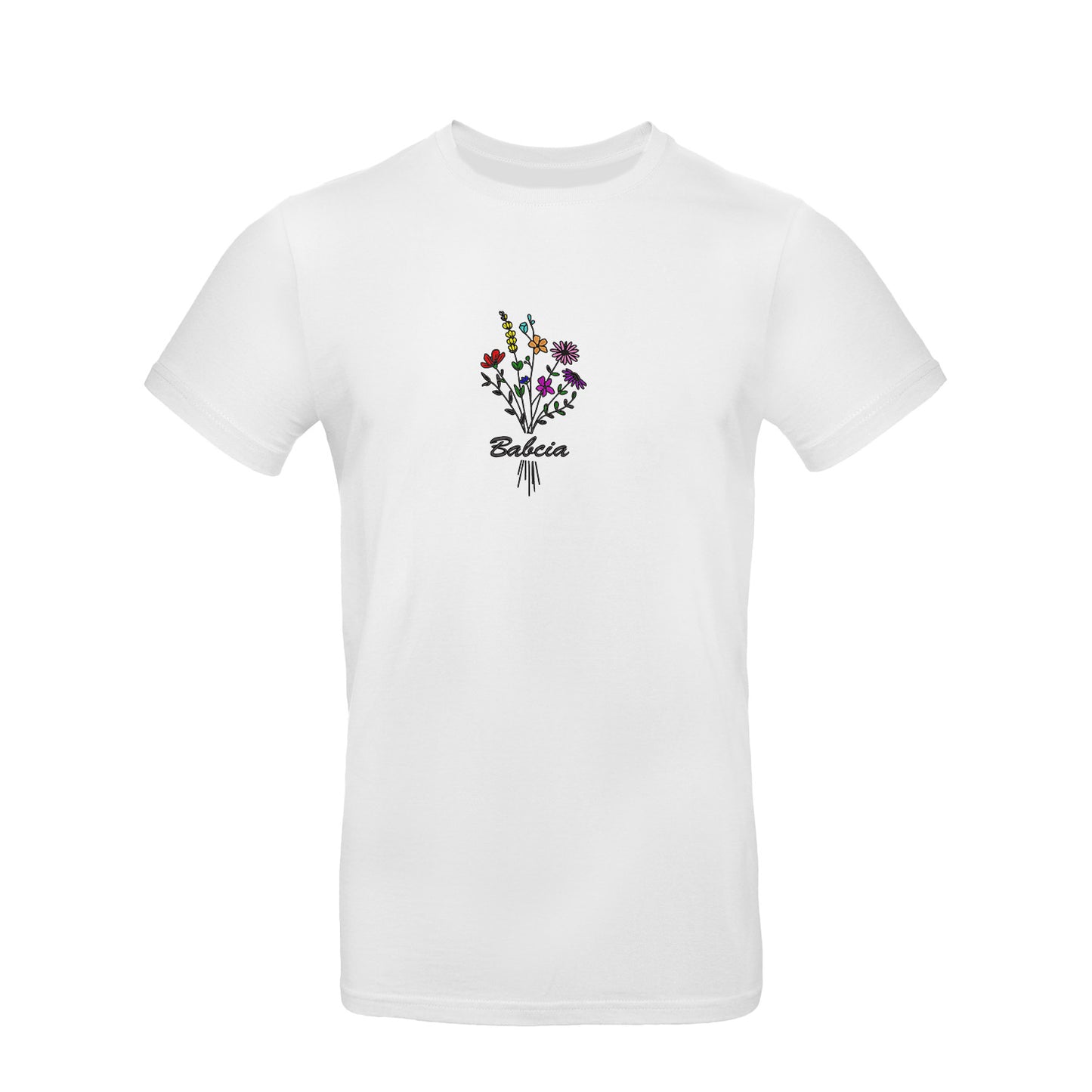 Koszulka „Babcia” – haftowany bukiet kwiatów Haft z radości - nadruki i haft na odzieży Warszawa
