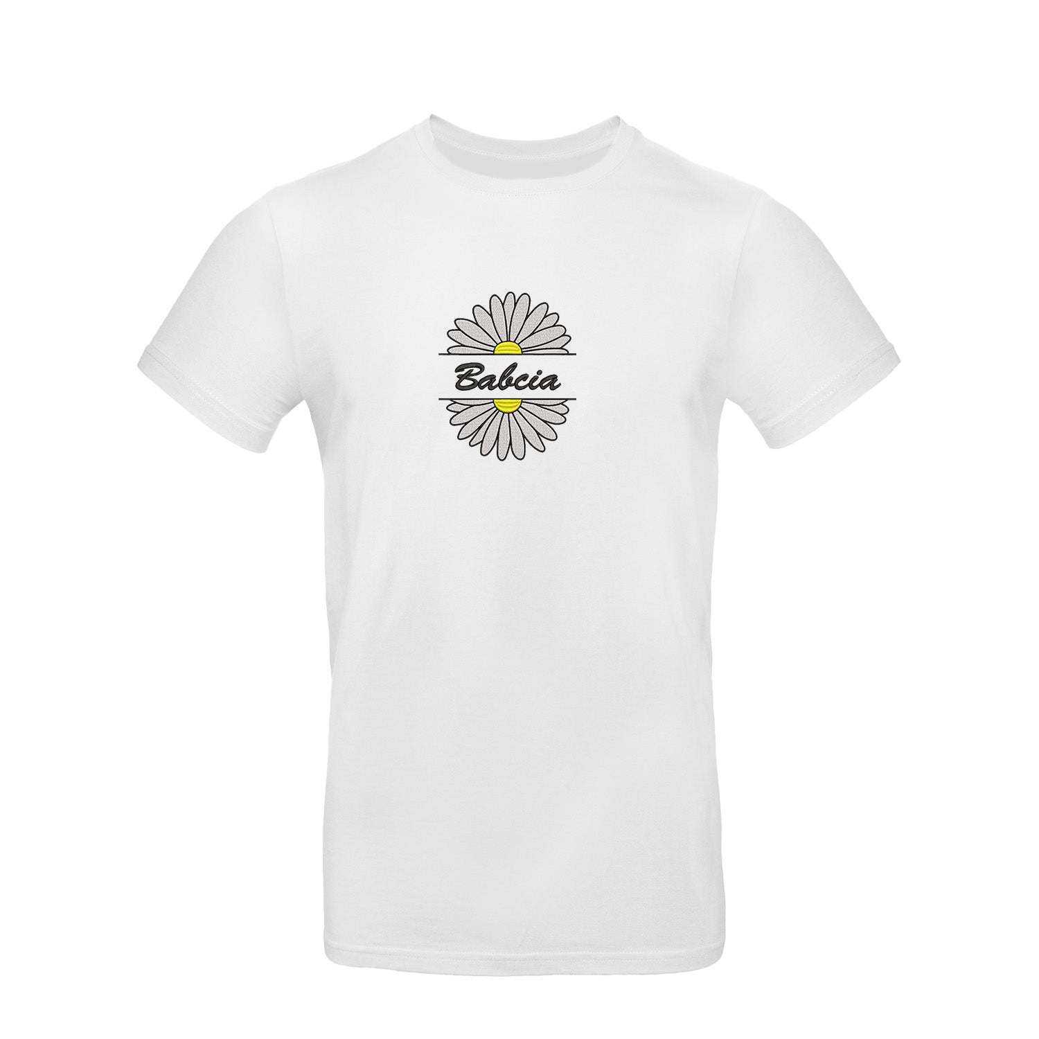 Babcia – koszulka z haftem stokrotki dla Babci Haft z radości - nadruki i haft na odzieży Warszawa