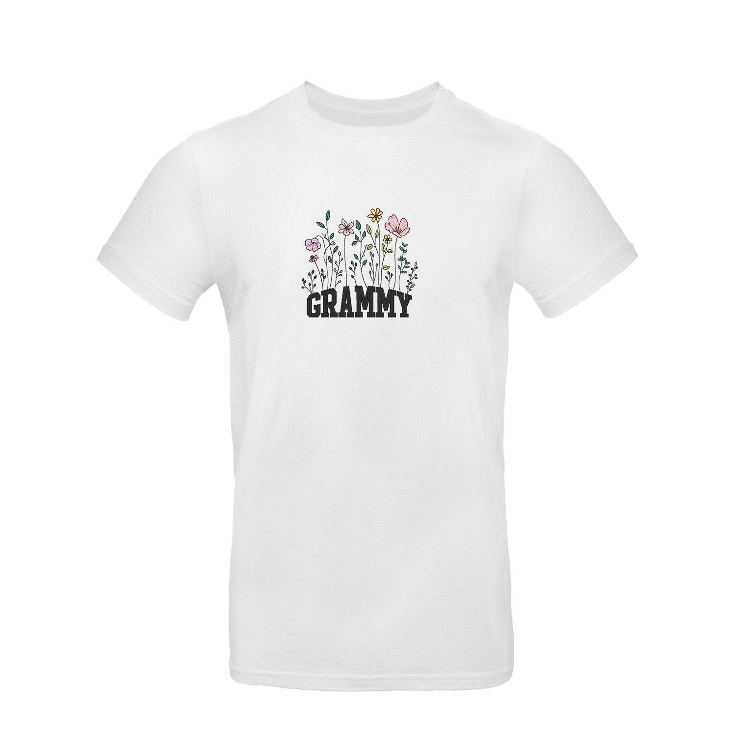 Koszulka z haftem Floral Grammy – kwiatowy prezent dla Babci Haft z radości - nadruki i haft na odzieży Warszawa