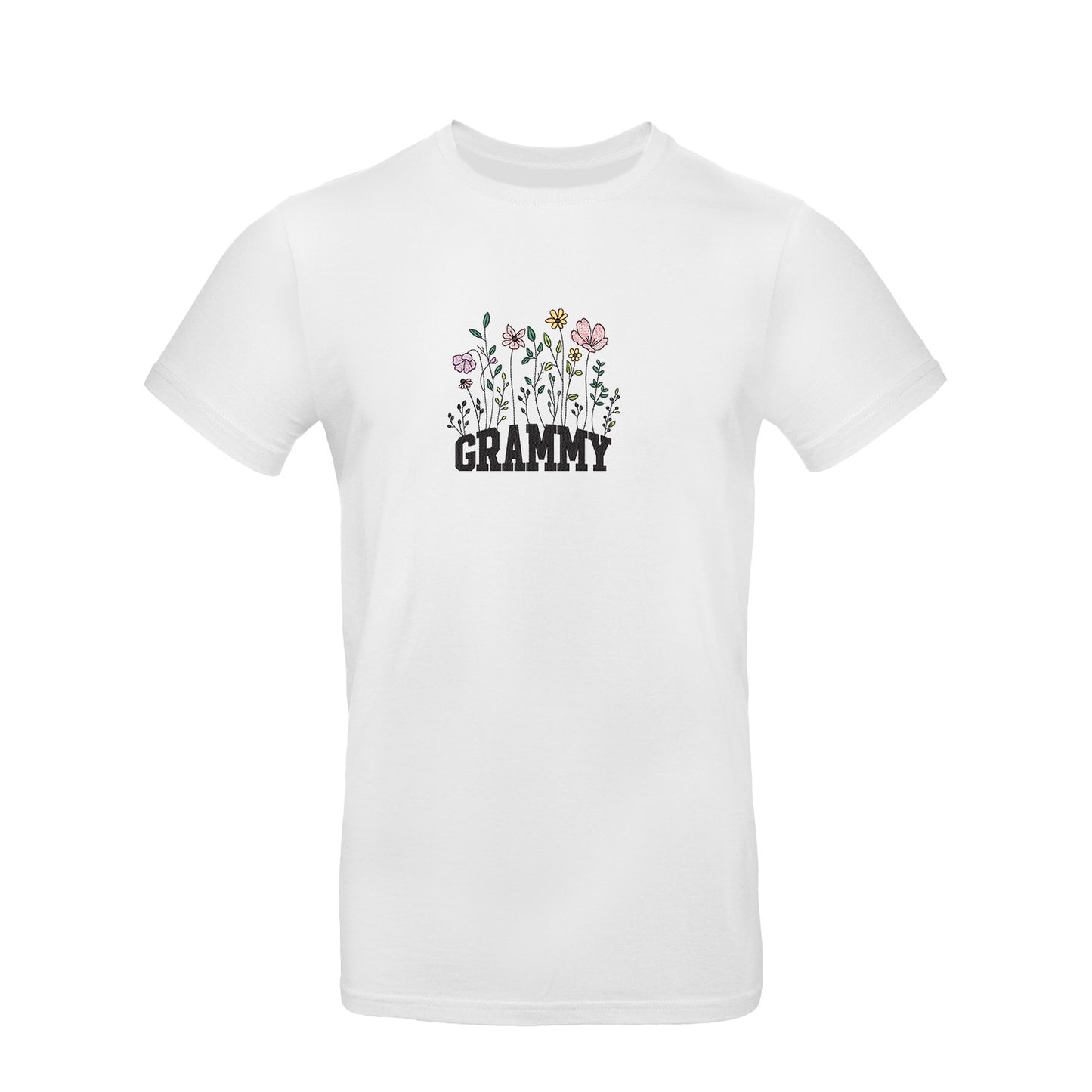Koszulka z haftem Floral Grammy – kwiatowy prezent dla Babci Haft z radości - nadruki i haft na odzieży Warszawa
