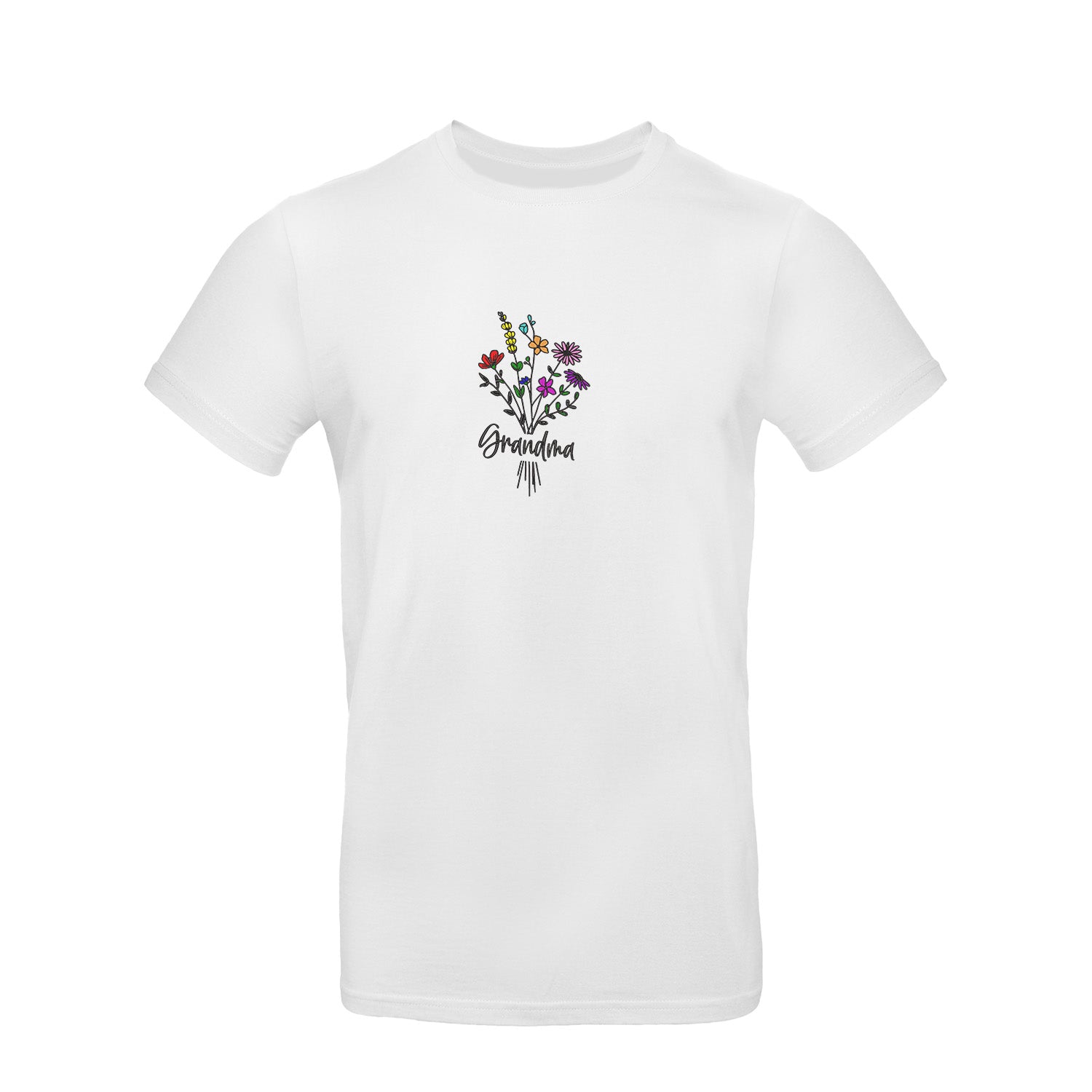 Koszulka Grandma Floral – kwiatowy haft, idealny prezent dla Babci Haft z radości - nadruki i haft na odzieży Warszawa