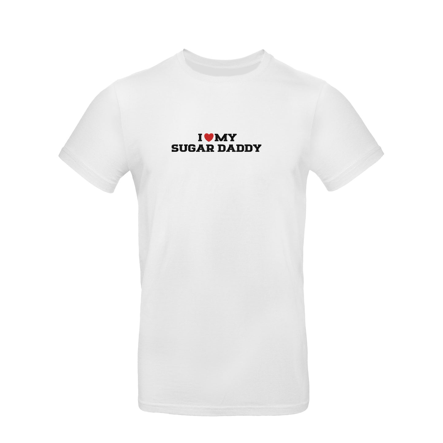 Koszulka I LOVE MY SUGAR DADDY z haftem – unisex, damska lub oversize Haft z radości - nadruki i haft na odzieży Warszawa