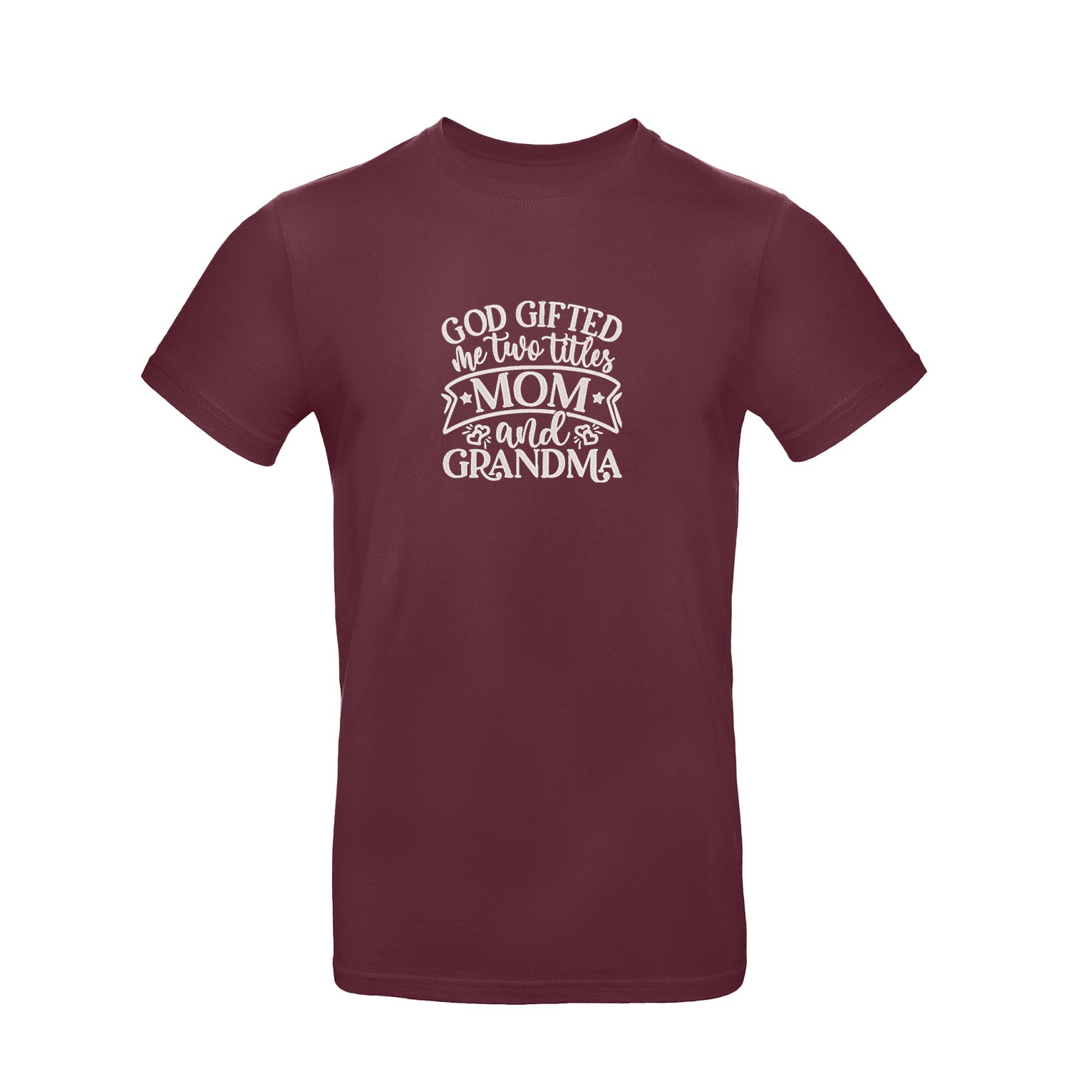 Koszulka God Gifted Me Two Titles – haftowany prezent dla mamy i babci Haft z radości - nadruki i haft na odzieży Warszawa