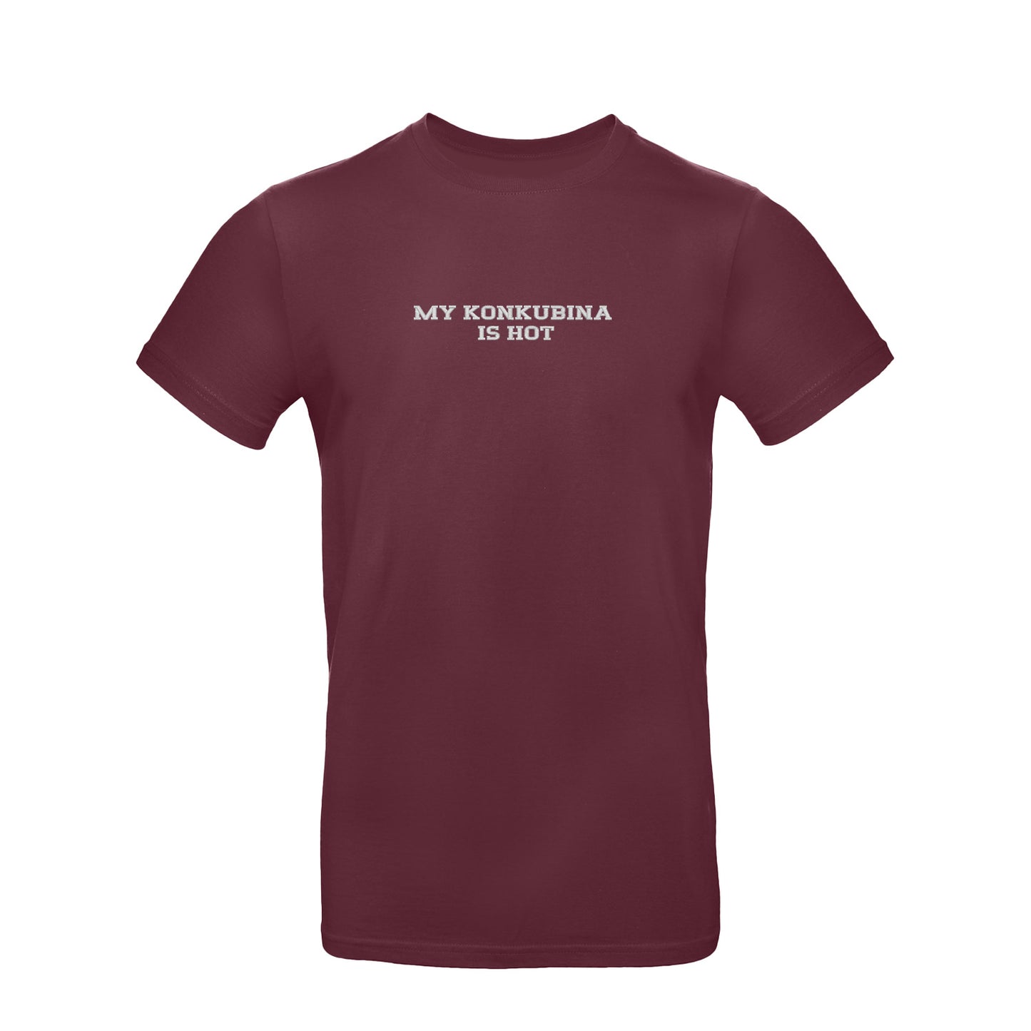 Koszulka z haftem "MY KONKUBINA IS HOT" – unisex, damska, oversize Haft z radości - nadruki i haft na odzieży Warszawa