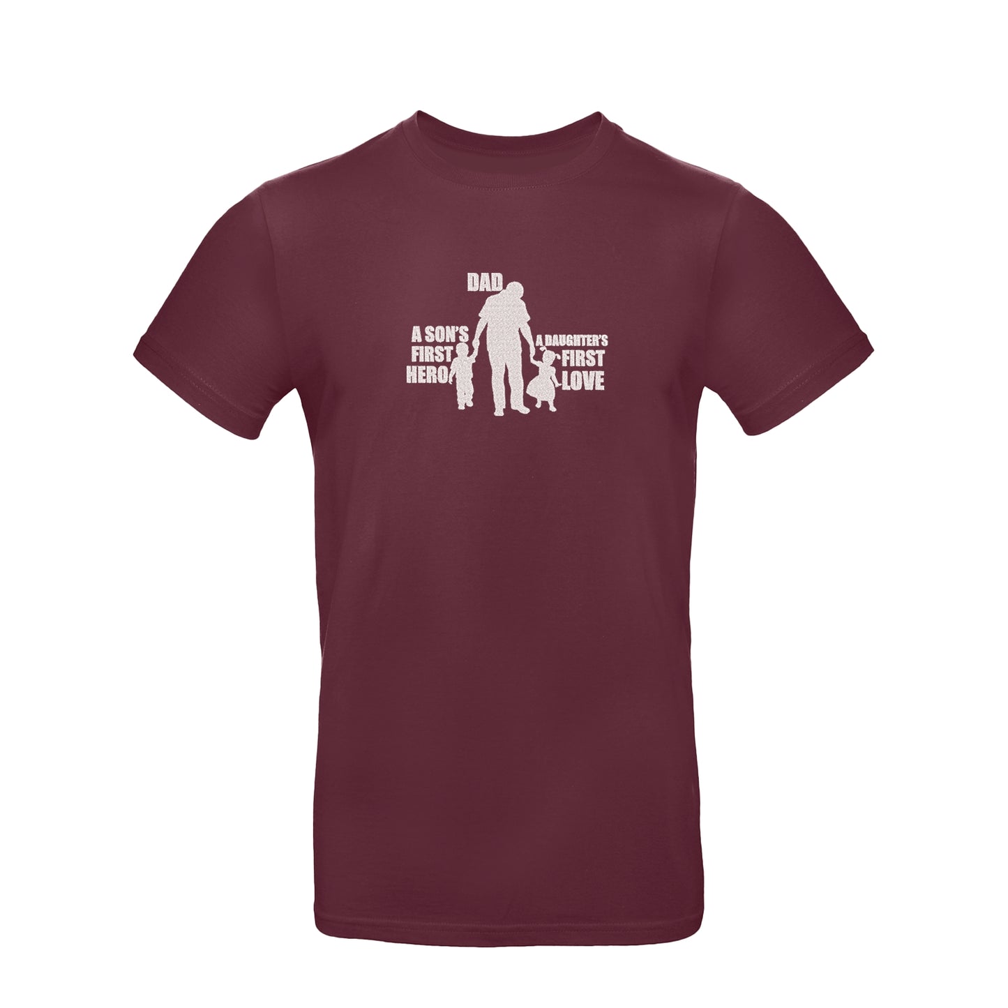 Koszulka unisex z haftem "Dad – A Son's First Hero, A Daughter's First Love"