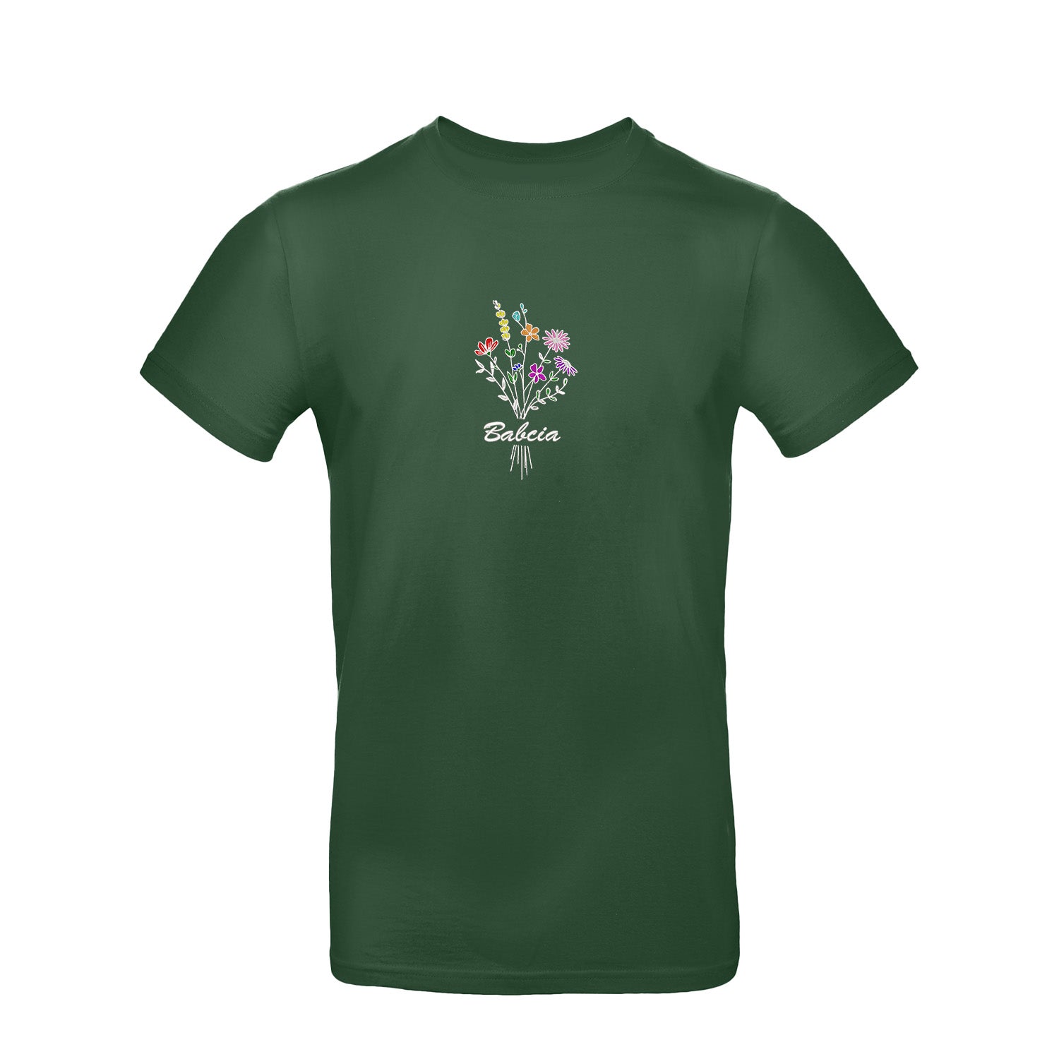 Koszulka „Babcia” – haftowany bukiet kwiatów Haft z radości - nadruki i haft na odzieży Warszawa