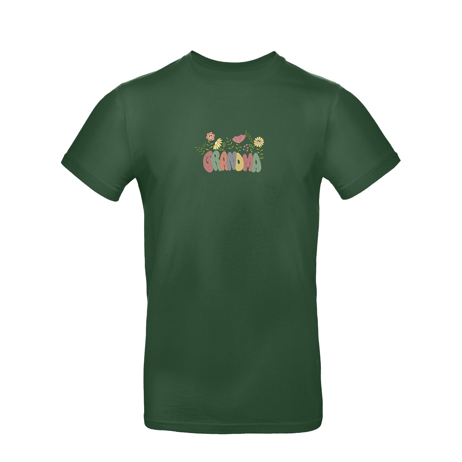 Koszulka Groovy Grandma Flower – kolorowy haft dla Babci Haft z radości - nadruki i haft na odzieży Warszawa