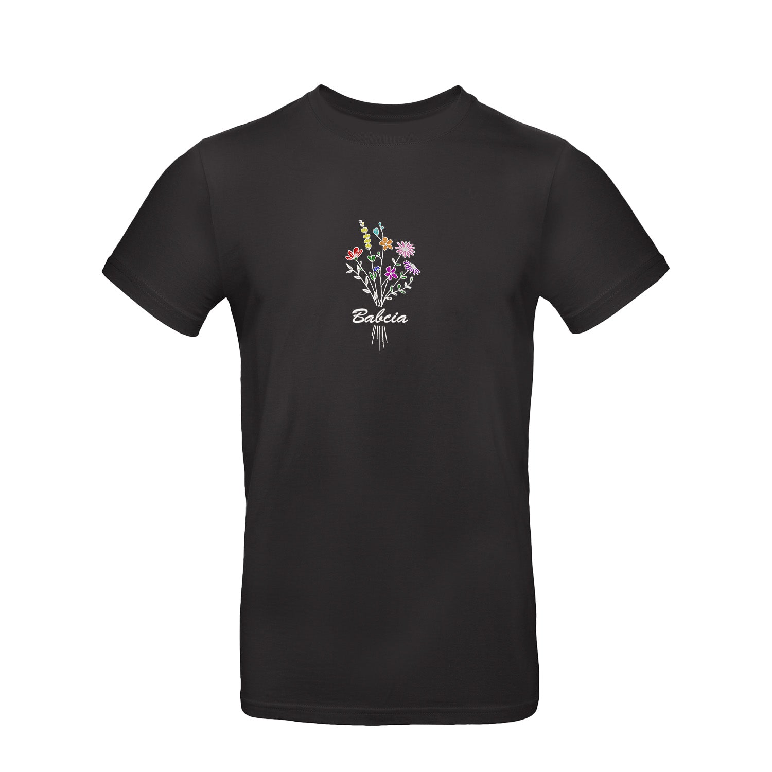 Koszulka „Babcia” – haftowany bukiet kwiatów Haft z radości - nadruki i haft na odzieży Warszawa