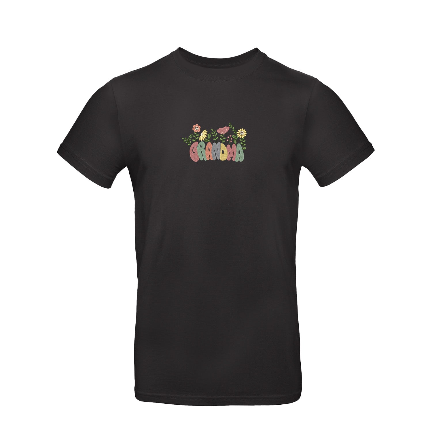 Koszulka Groovy Grandma Flower – kolorowy haft dla Babci Haft z radości - nadruki i haft na odzieży Warszawa
