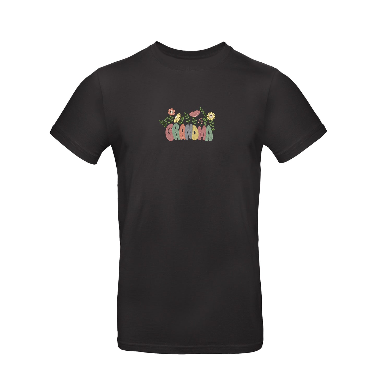 Koszulka Groovy Grandma Flower – kolorowy haft dla Babci Haft z radości - nadruki i haft na odzieży Warszawa