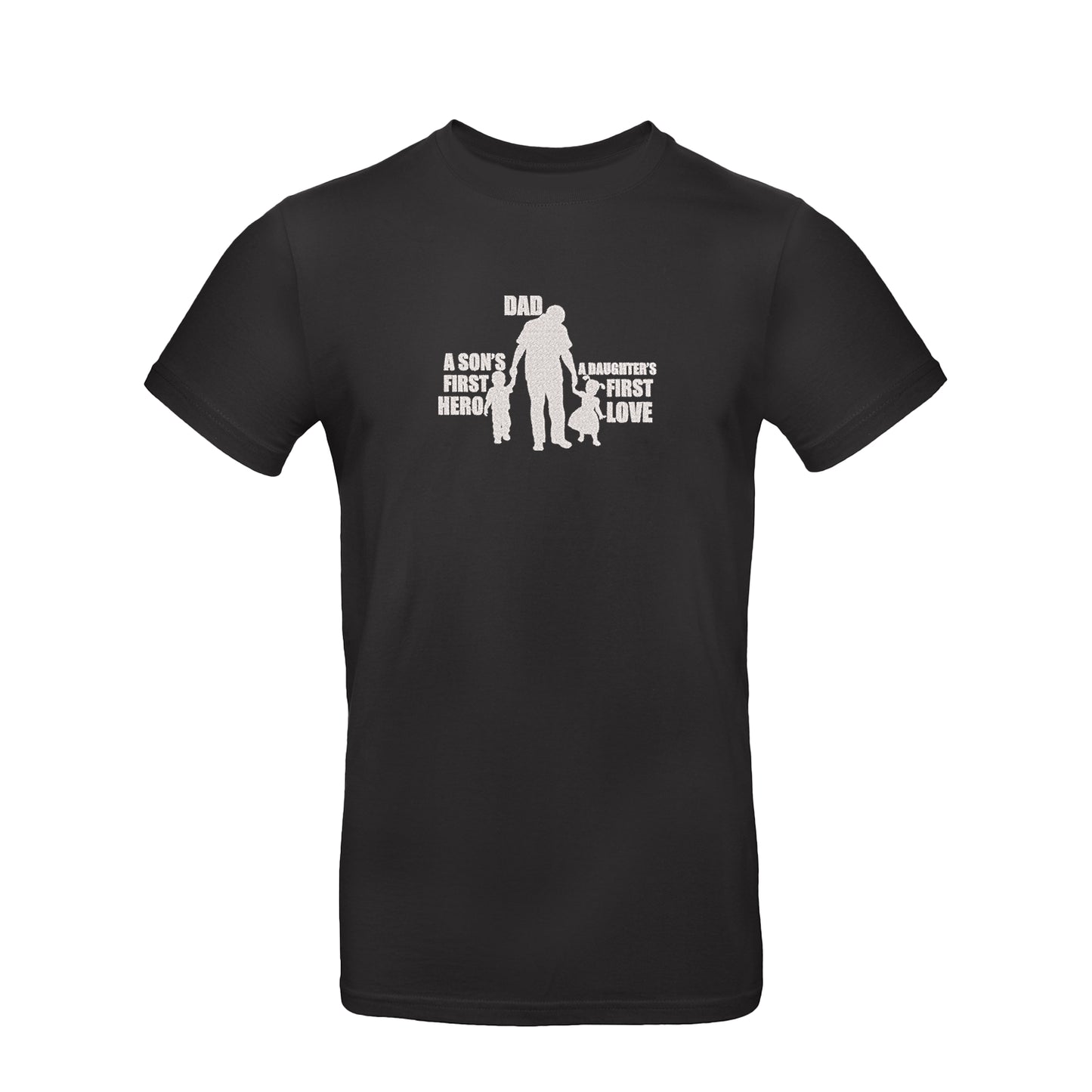 Koszulka unisex z haftem "Dad – A Son's First Hero, A Daughter's First Love"