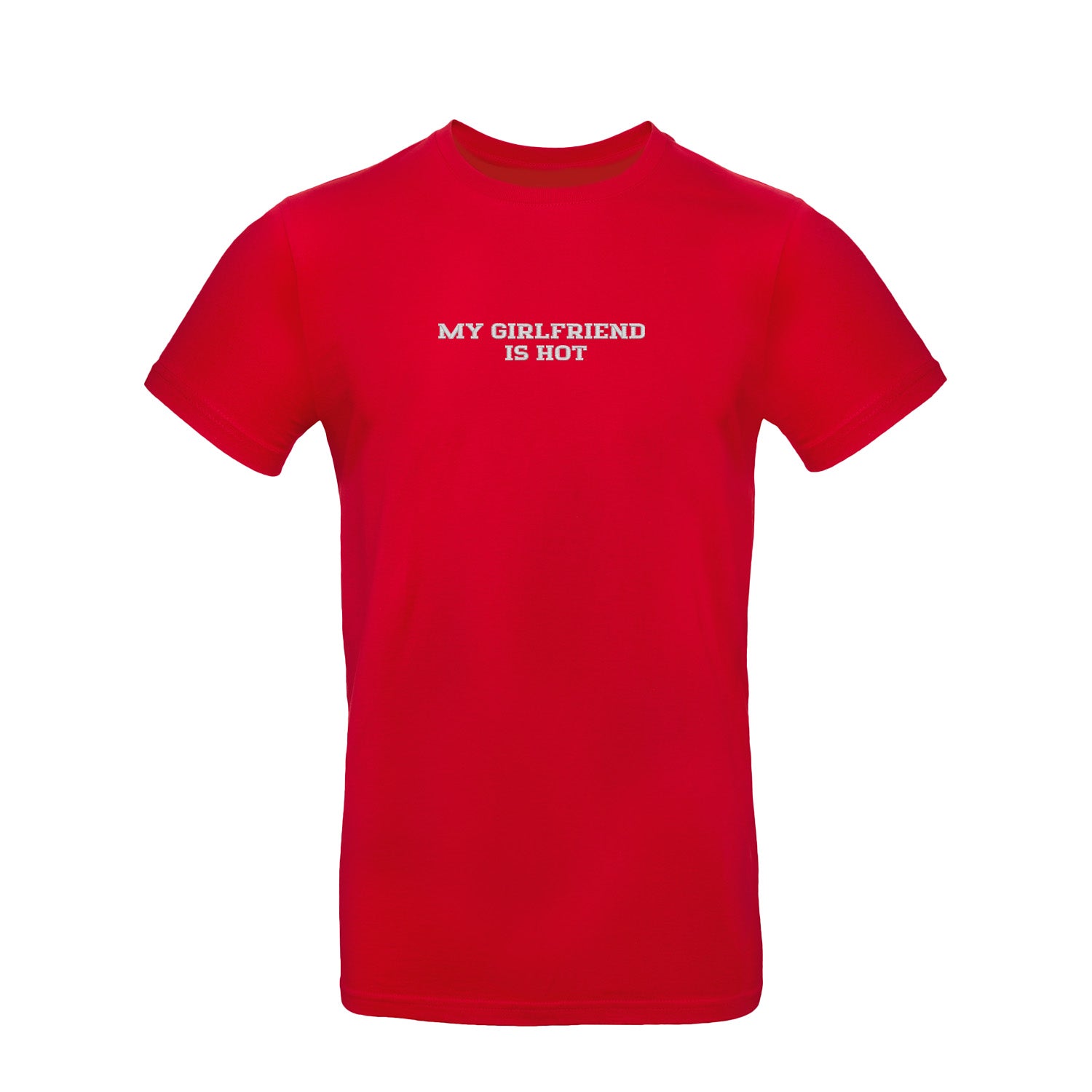 Koszulka z haftem "MY GIRLFRIEND IS HOT" – unisex, damska, oversize Haft z radości - nadruki i haft na odzieży Warszawa