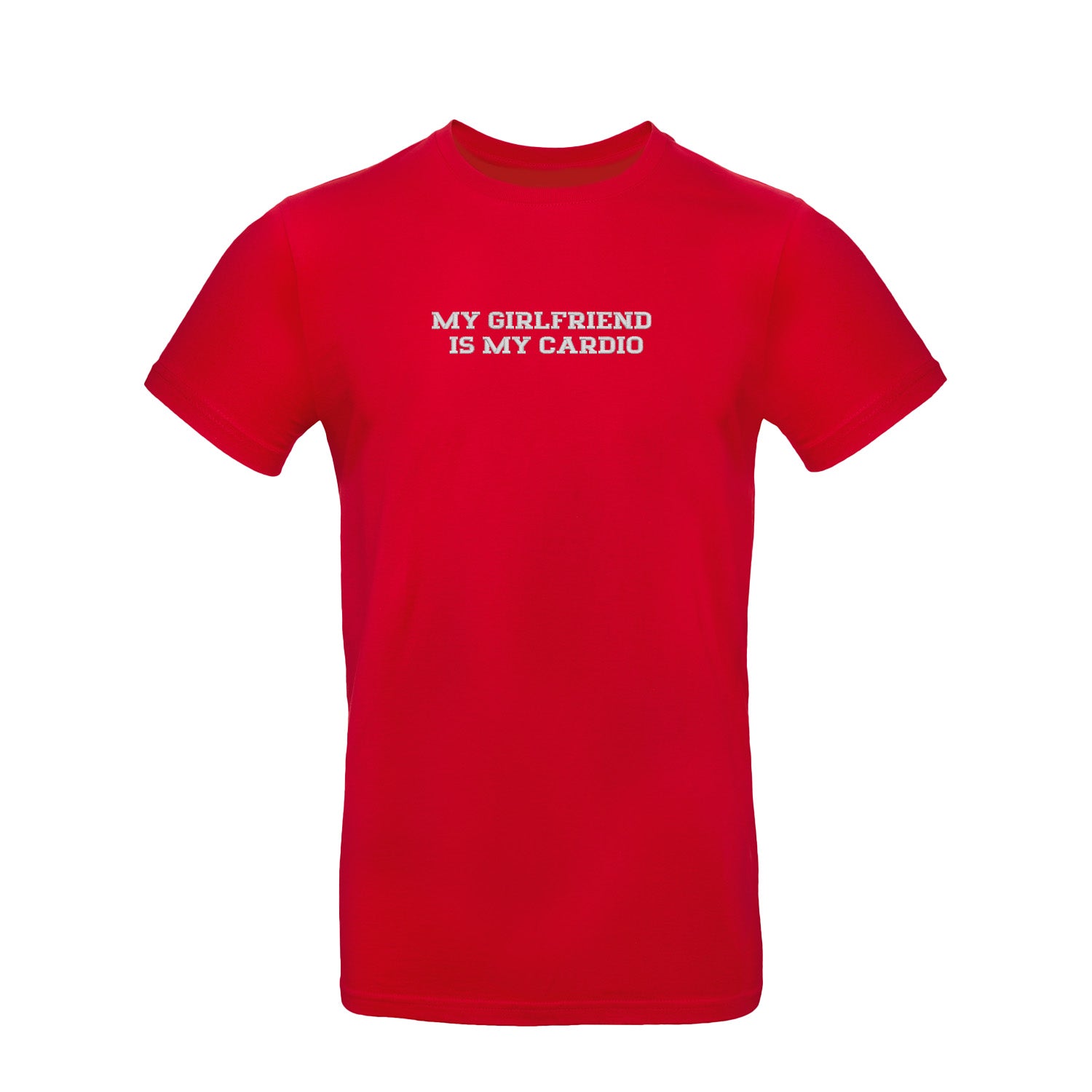 Koszulka z haftem "MY GIRLFRIEND IS MY CARDIO" – romantyczna, zabawna i trwała Haft z radości - nadruki i haft na odzieży Warszawa