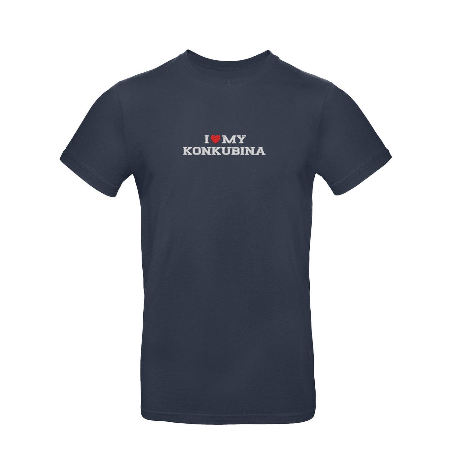 Koszulka I LOVE MY KONKUBINA z haftem – unisex, damska lub oversize Haft z radości - nadruki i haft na odzieży Warszawa
