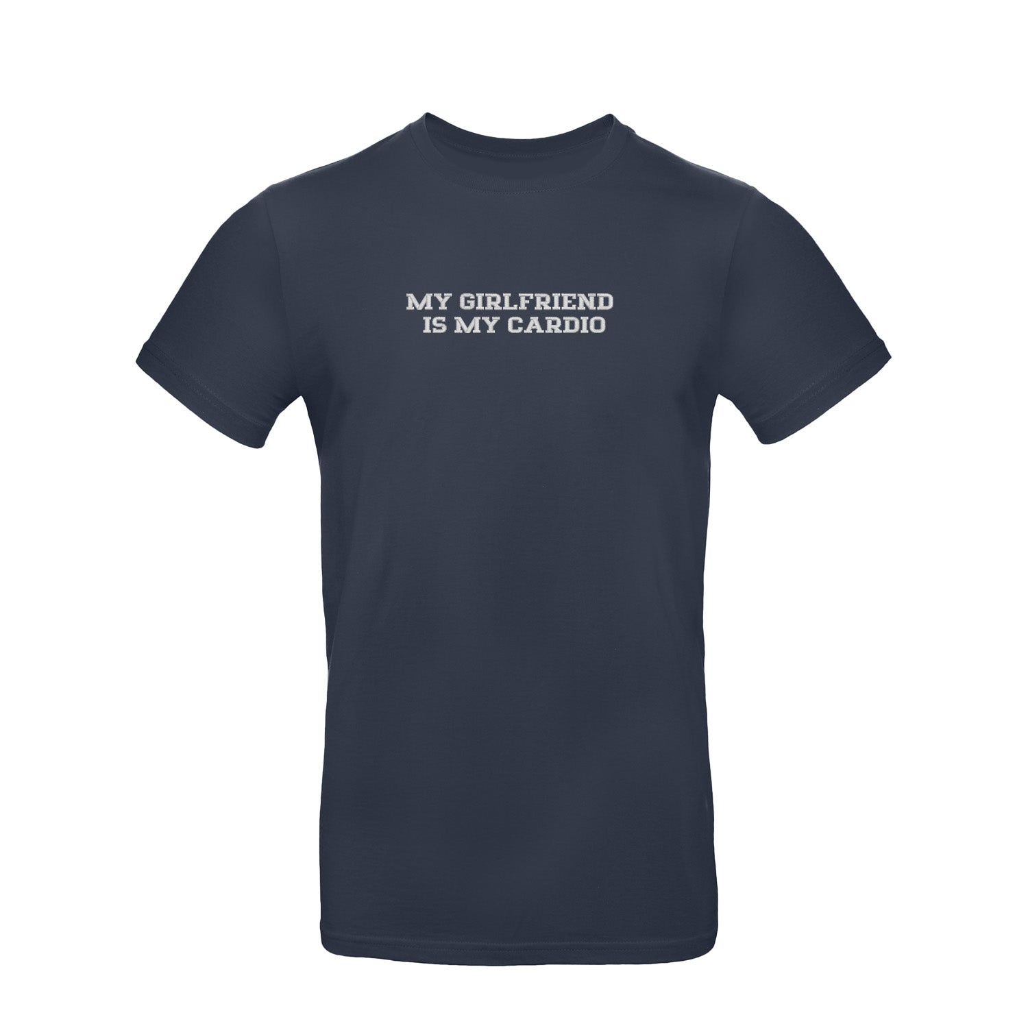 Koszulka z haftem "MY GIRLFRIEND IS MY CARDIO" – romantyczna, zabawna i trwała Haft z radości - nadruki i haft na odzieży Warszawa