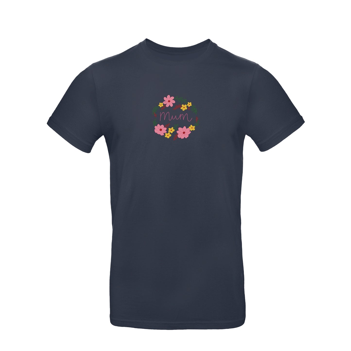 Koszulka z haftem “Mom Flower Wreath” – damska, unisex, oversize | Stylowa koszulka z motywem kwiatowego wieńca dla mamy Haft z radości - nadruki i haft na odzieży Warszawa