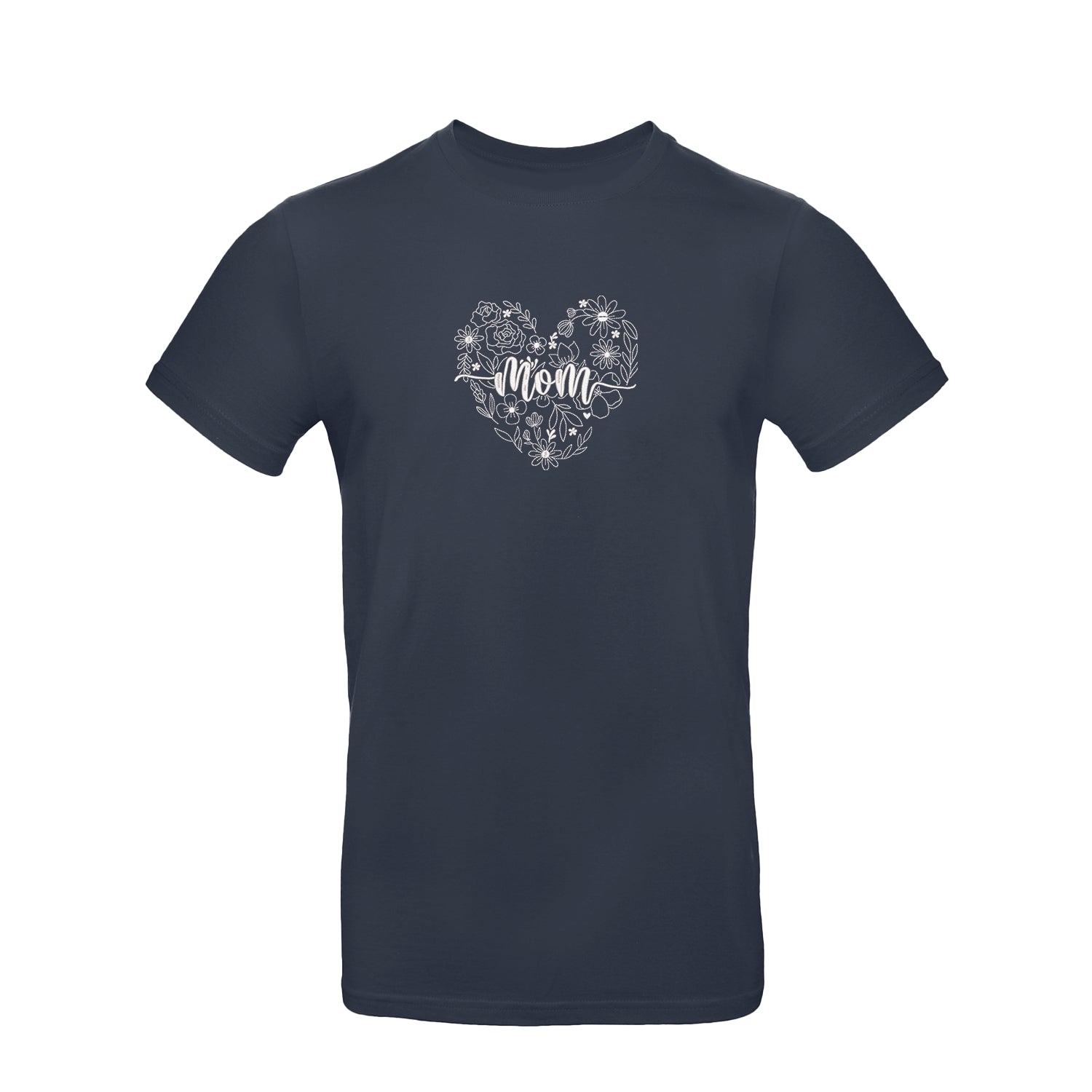 Koszulka haftowana „Mom Heart Floral Embroidery” – damska, unisex, oversize Haft z radości - nadruki i haft na odzieży Warszawa