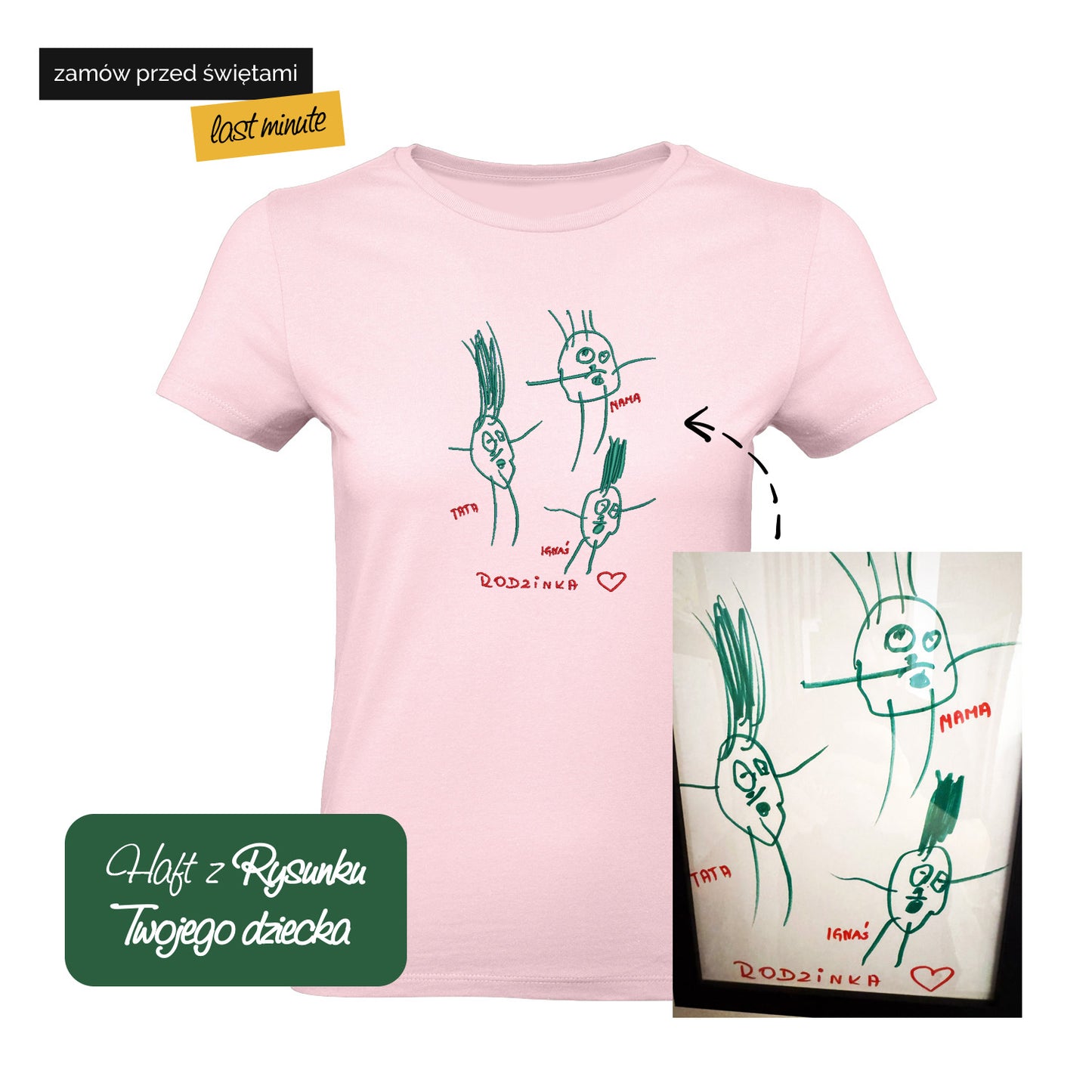 Koszulka z haftem z rysunku Twojego dziecka – personalizowana