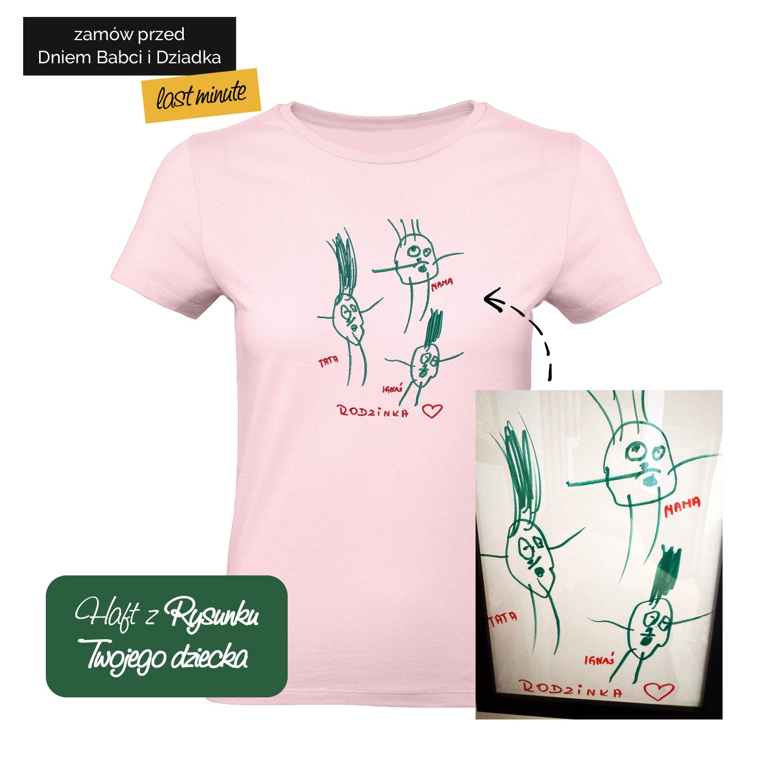 Koszulka z haftem z rysunku Twojego dziecka – personalizowana Haft z radości - nadruki i haft na odzieży Warszawa