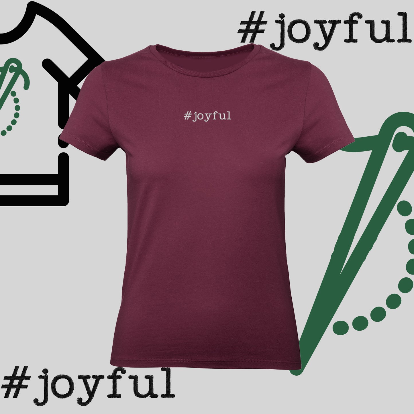 Koszulka damska "#joyful" – haft komputerowy, styl pełen radości