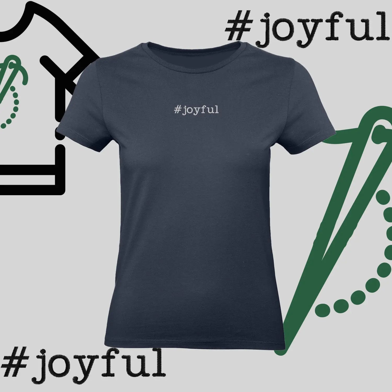Koszulka damska "#joyful" – haft komputerowy, styl pełen radości Haft z radości