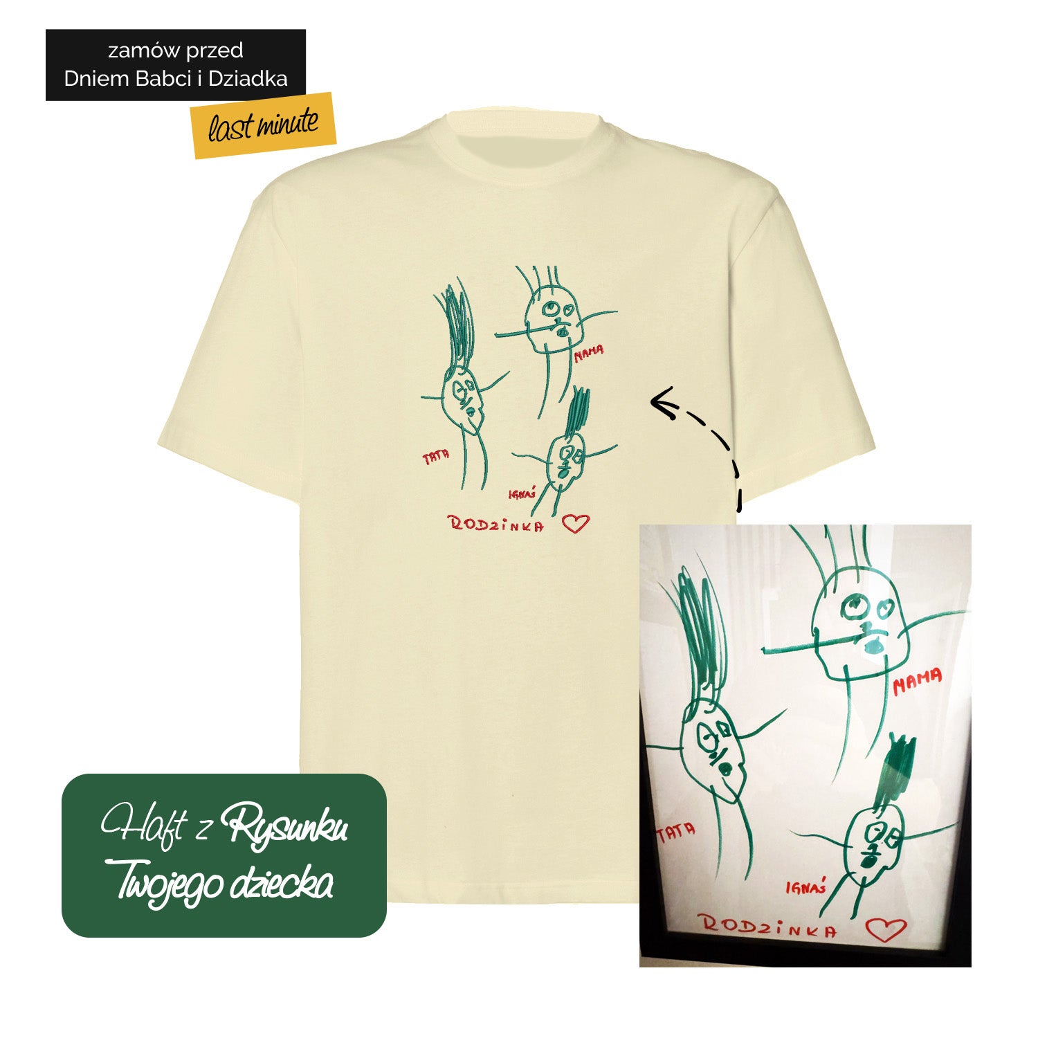 Koszulka z haftem z rysunku Twojego dziecka – personalizowana Haft z radości - nadruki i haft na odzieży Warszawa