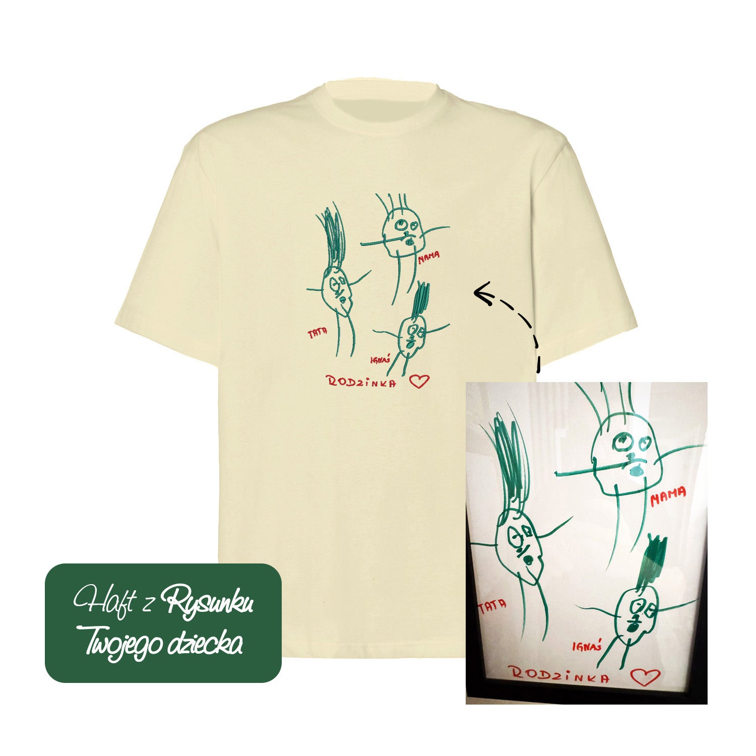 Koszulka z haftem z rysunku Twojego dziecka – personalizowana Haft z radości - nadruki i haft na odzieży Warszawa