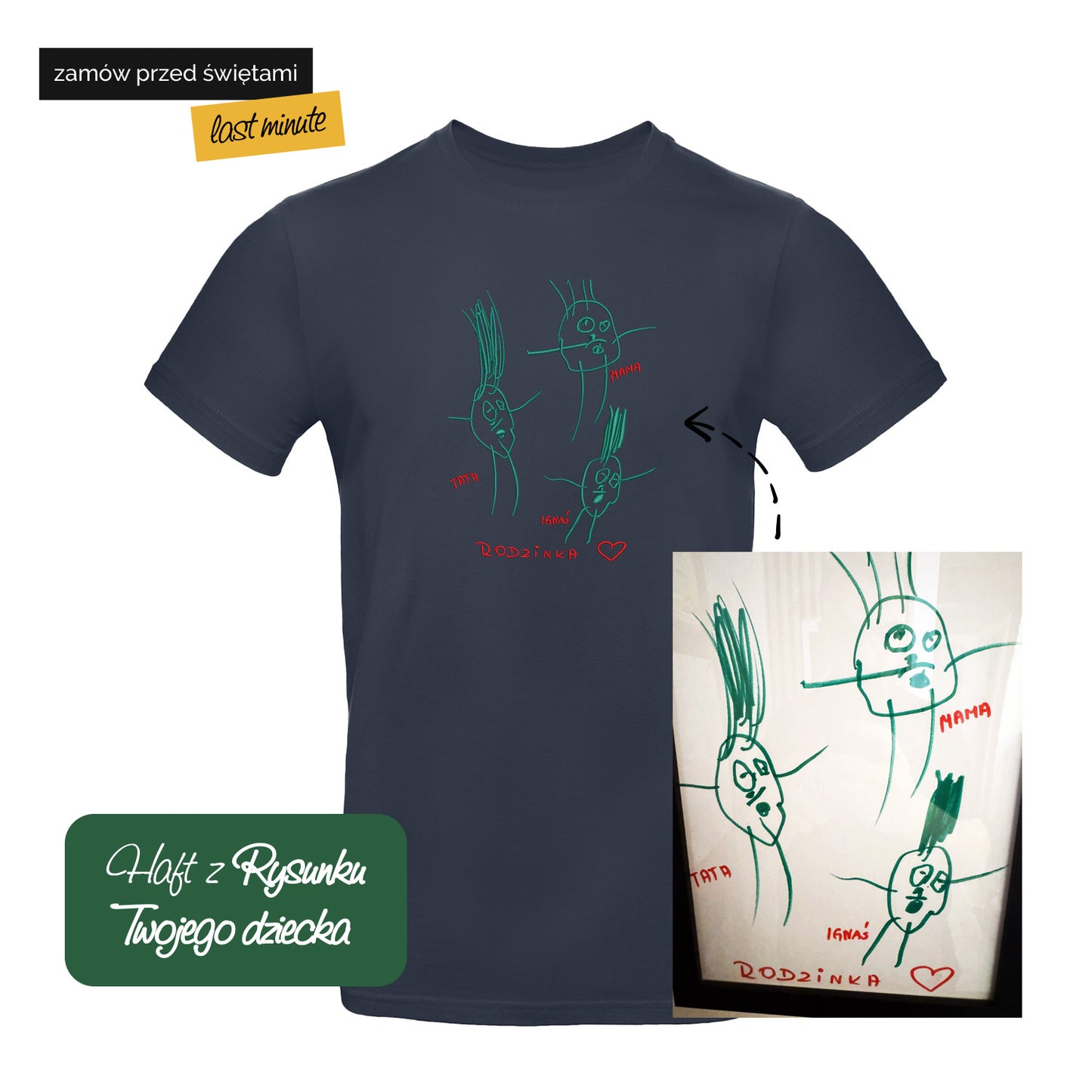 Koszulka z haftem z rysunku Twojego dziecka – personalizowana
