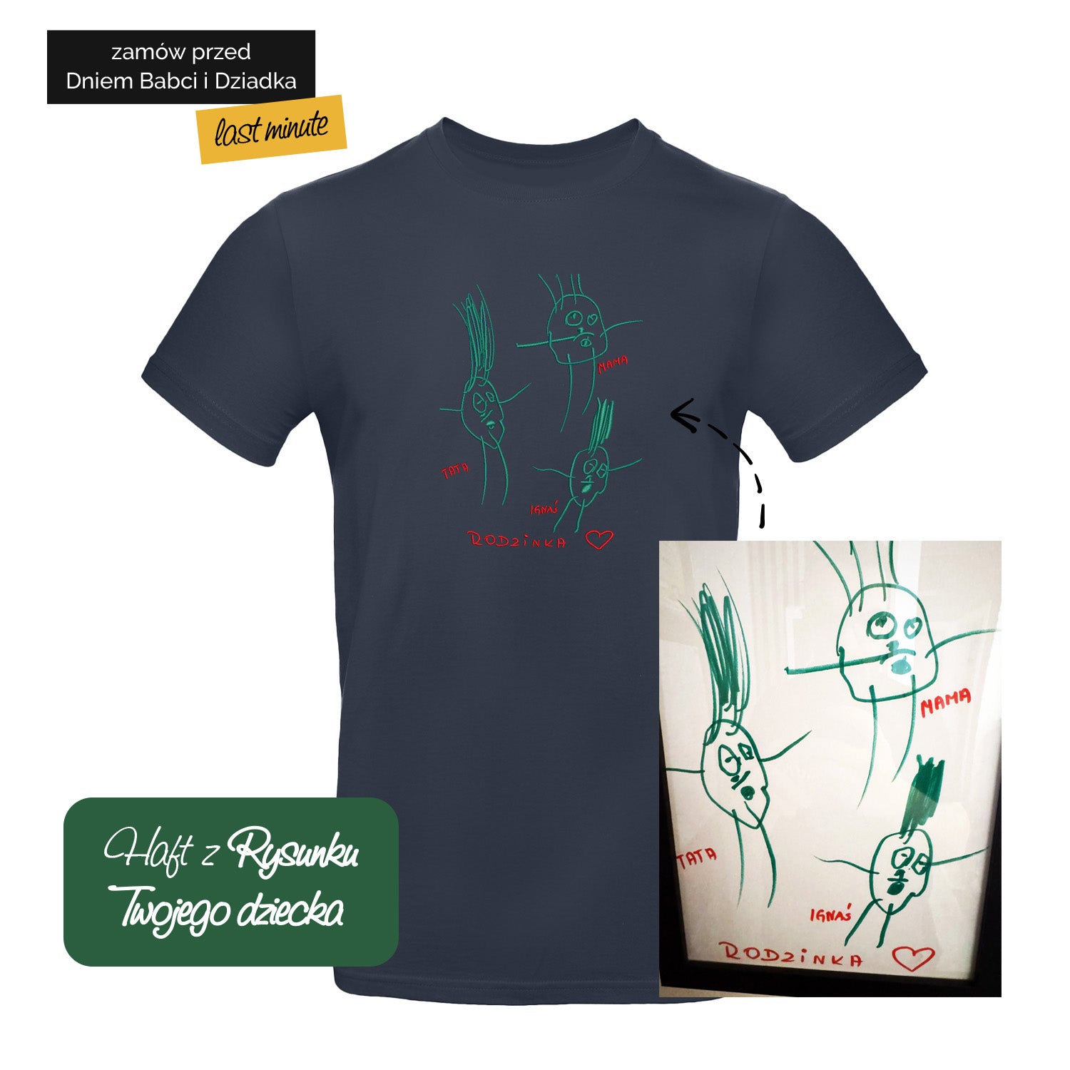 Koszulka z haftem z rysunku Twojego dziecka – personalizowana Haft z radości - nadruki i haft na odzieży Warszawa