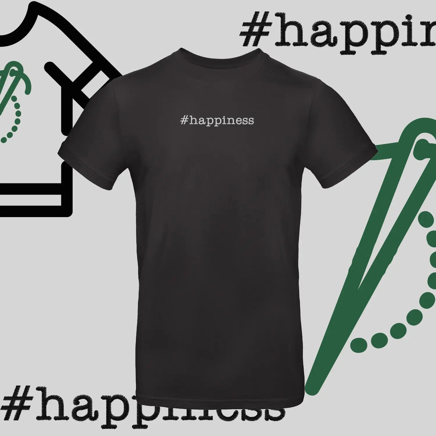Koszulka unisex "#happiness" – haft komputerowy, styl z pozytywną energią Haft z radości
