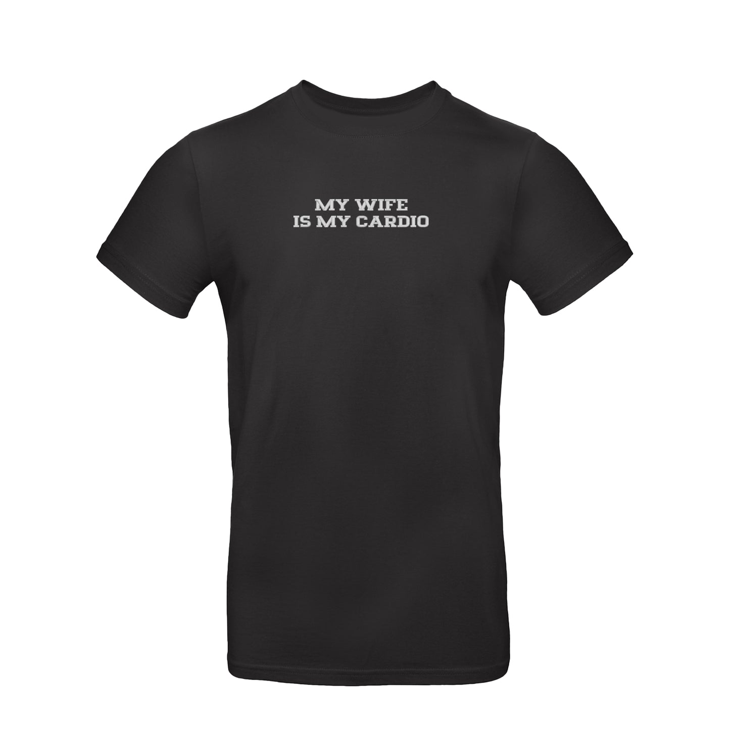 Koszulka unisex z haftem „MY WIFE IS MY CARDIO"