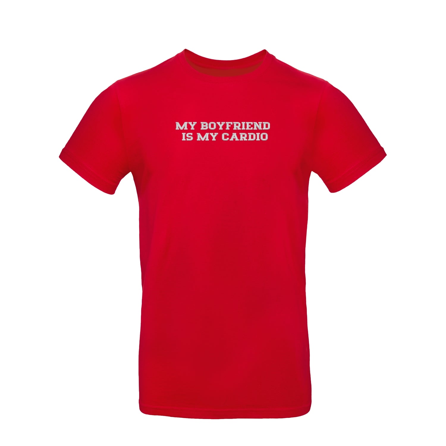 Koszulka unisex z haftem „My boyfriend is my cardio