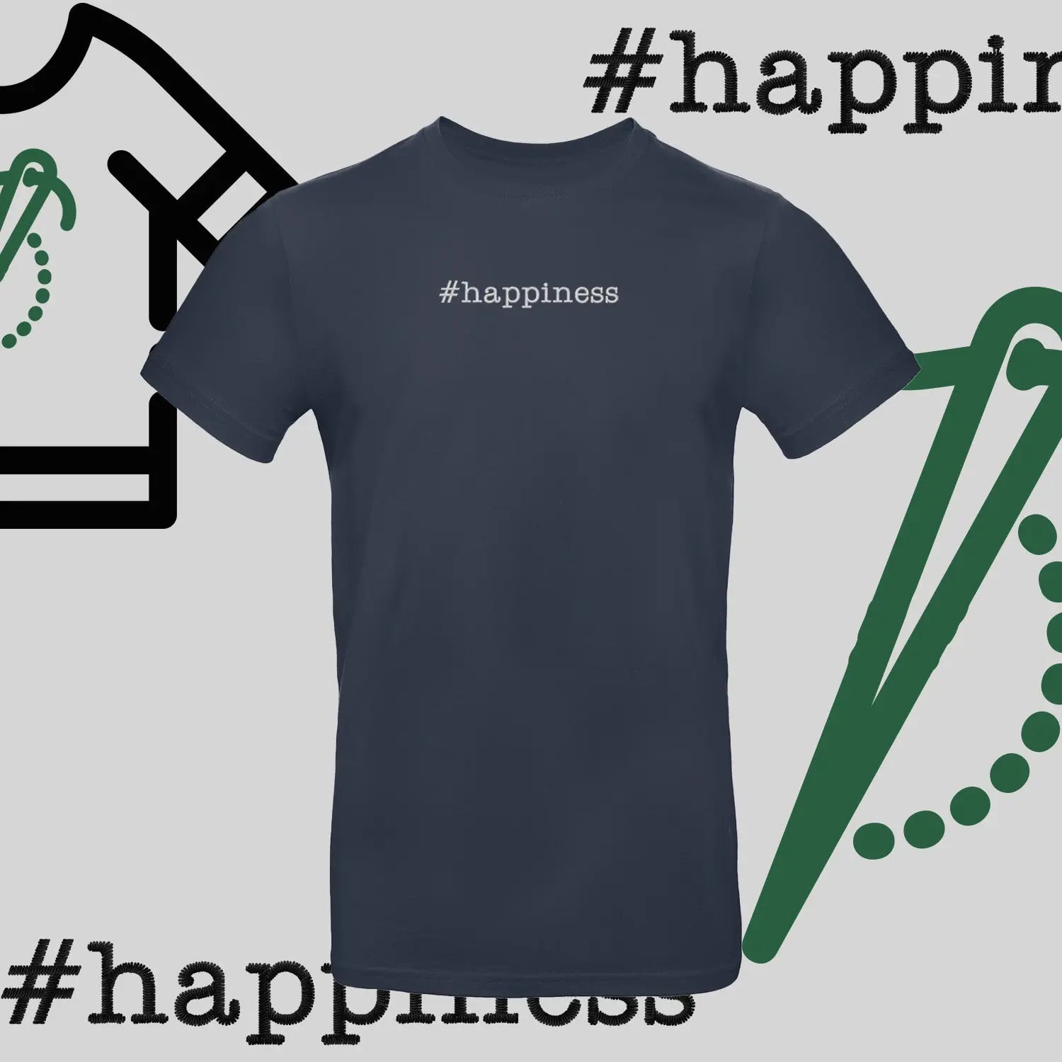 Koszulka unisex "#happiness" – haft komputerowy, styl z pozytywną energią Haft z radości