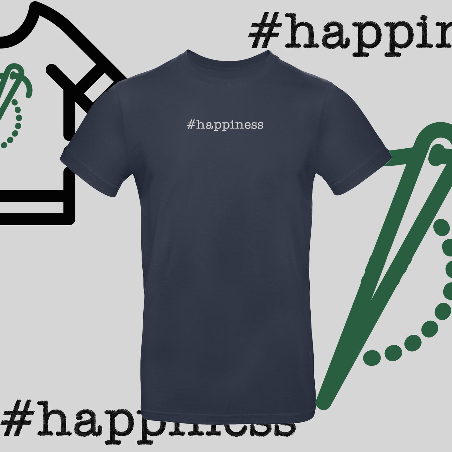 Koszulka unisex "#happiness" – haft komputerowy, styl z pozytywną energią