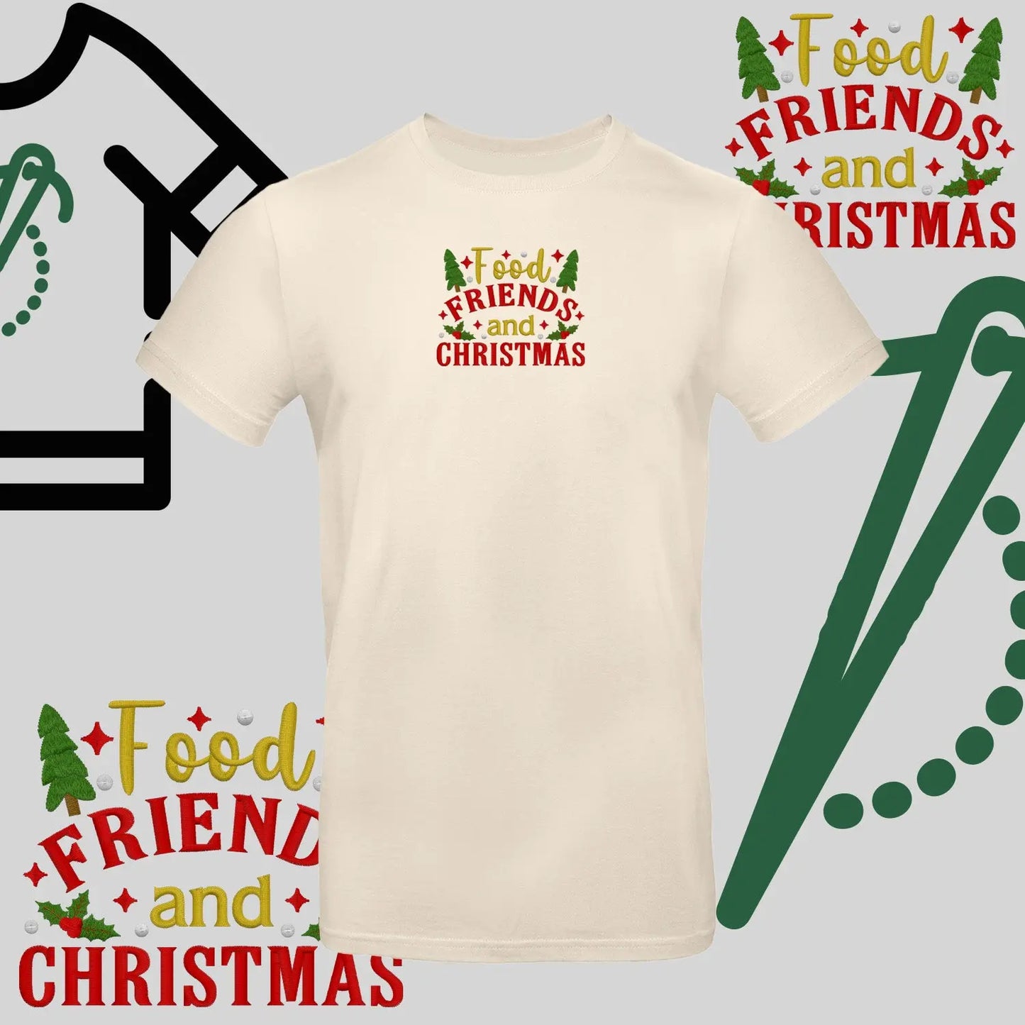 Koszulka unisex  "Food, Friends and Christmas" – haft komputerowy, styl z pozytywnym przekazem Haft z radości