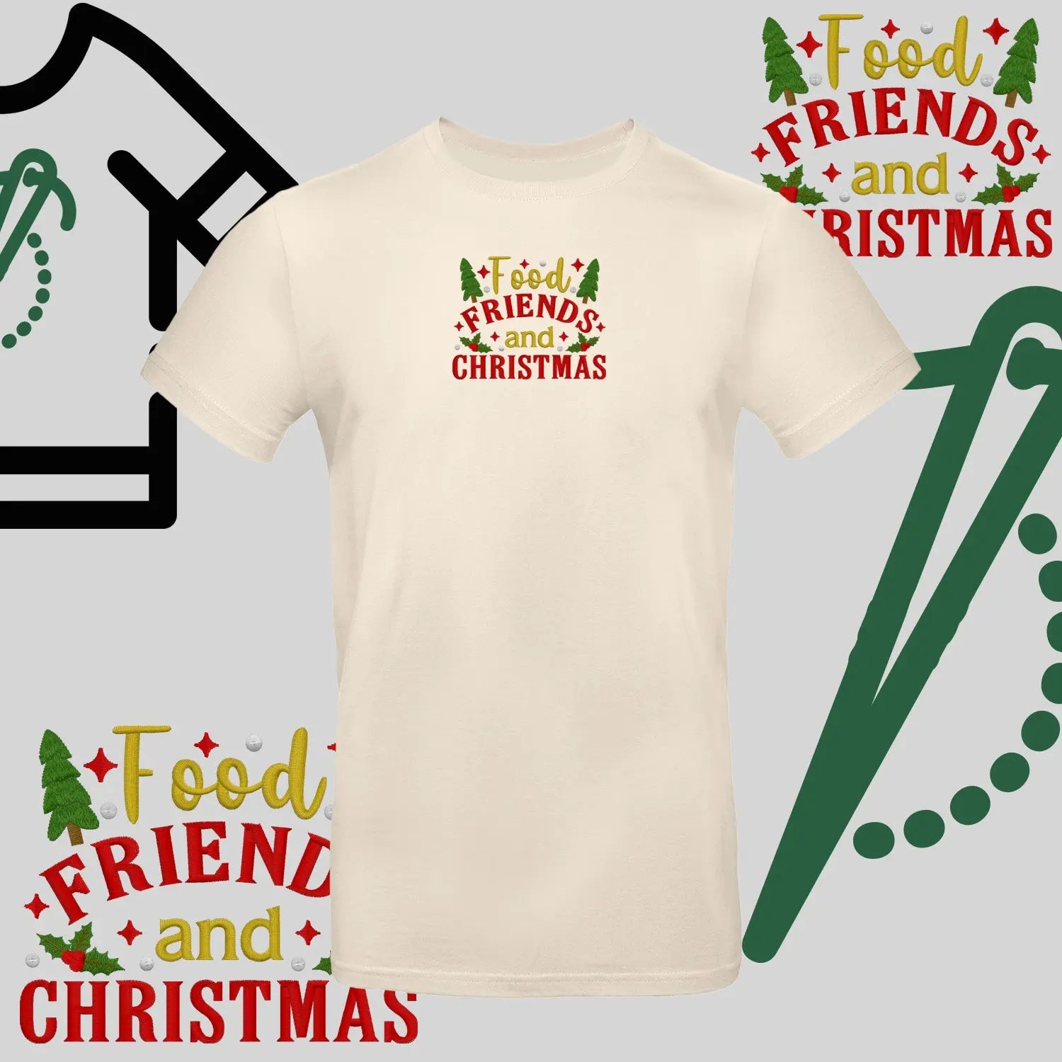 Koszulka unisex  "Food, Friends and Christmas" – haft komputerowy, styl z pozytywnym przekazem Haft z radości