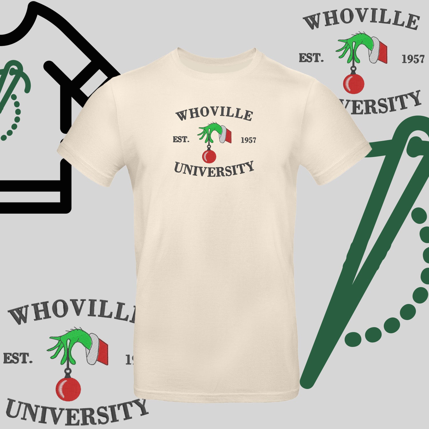 Koszulka unisex  "Grinch University" – haft komputerowy, styl z pozytywnym przekazem